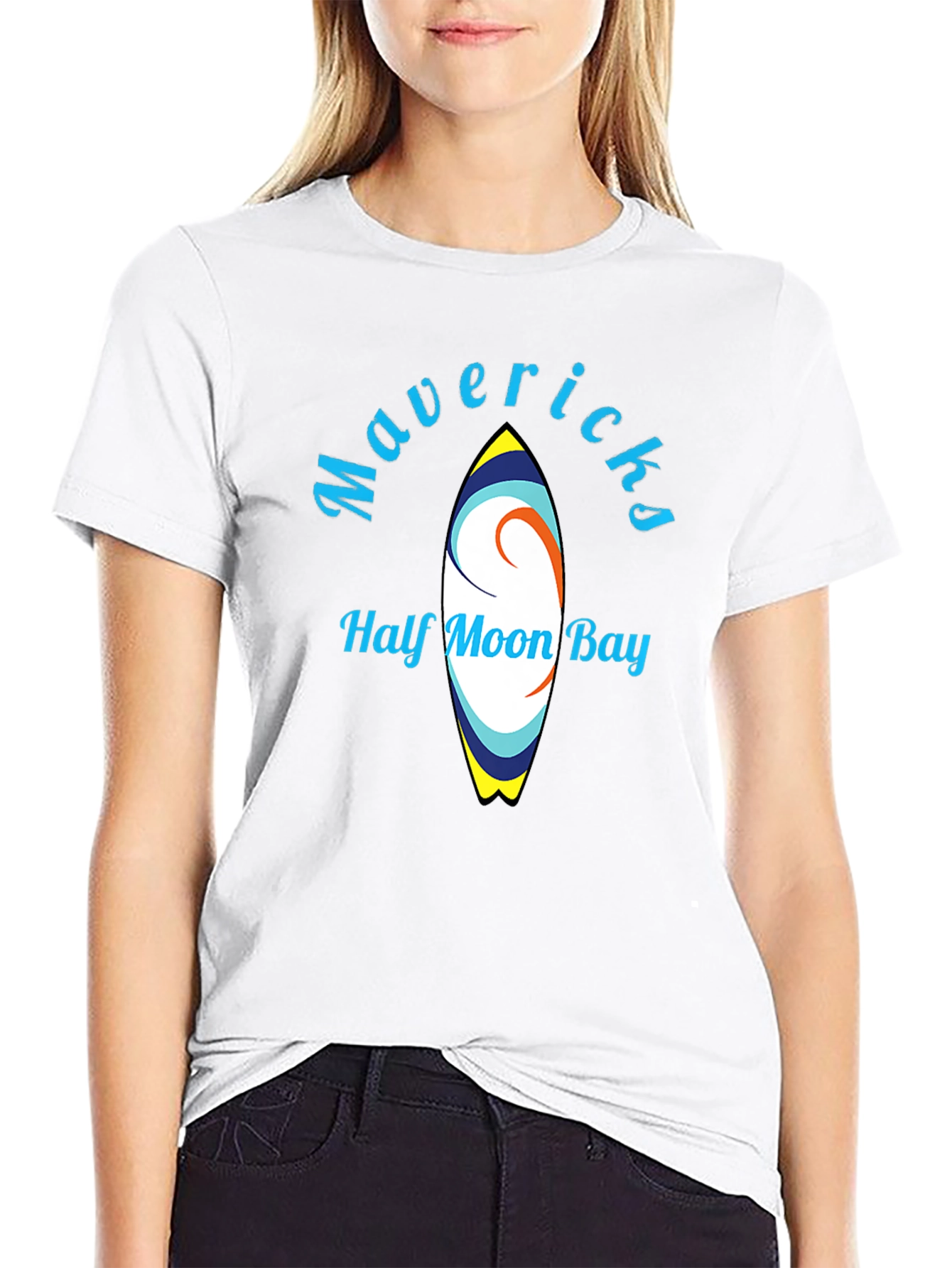 Mavericks Half Moon Bay Surfboard Black T-Shirt