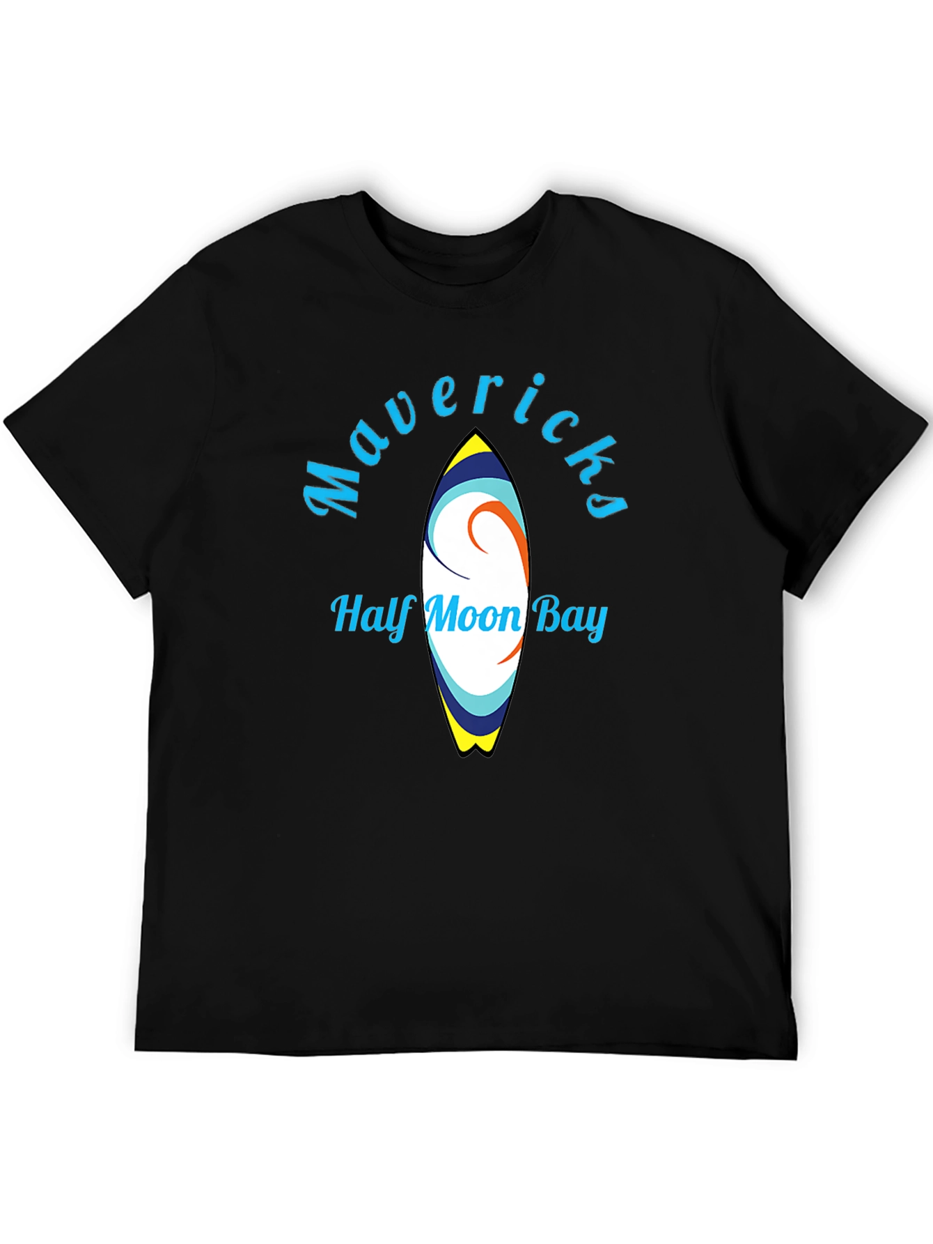 Mavericks Half Moon Bay Surfboard Black T-Shirt