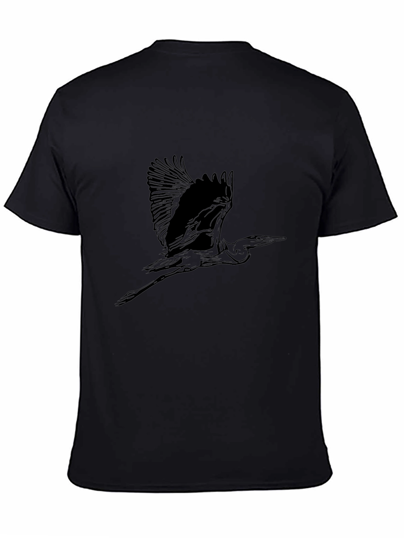 Heron Bird Graphic Black Tee - Stylish Nature Design
