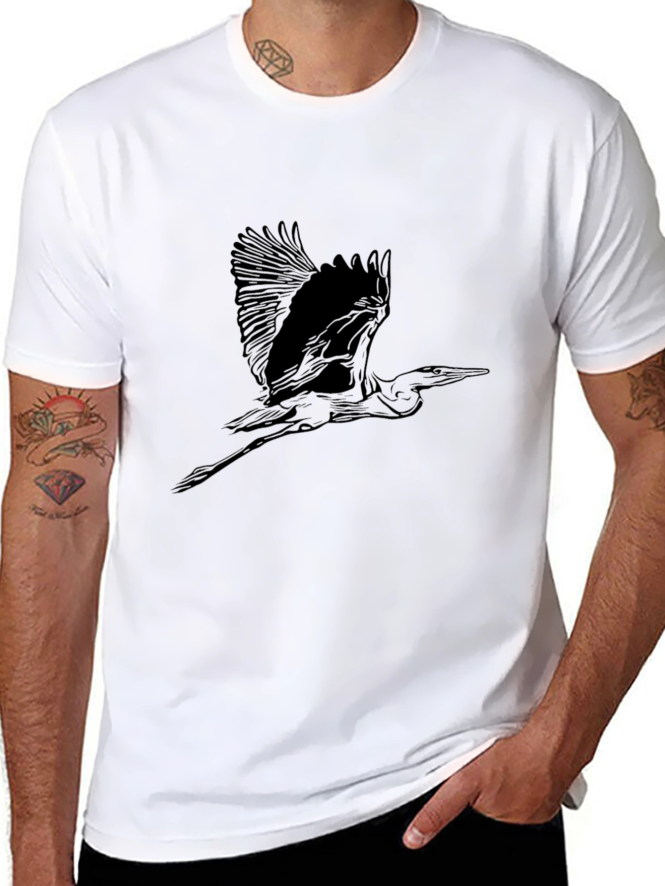Heron Bird Graphic Black Tee - Stylish Nature Design
