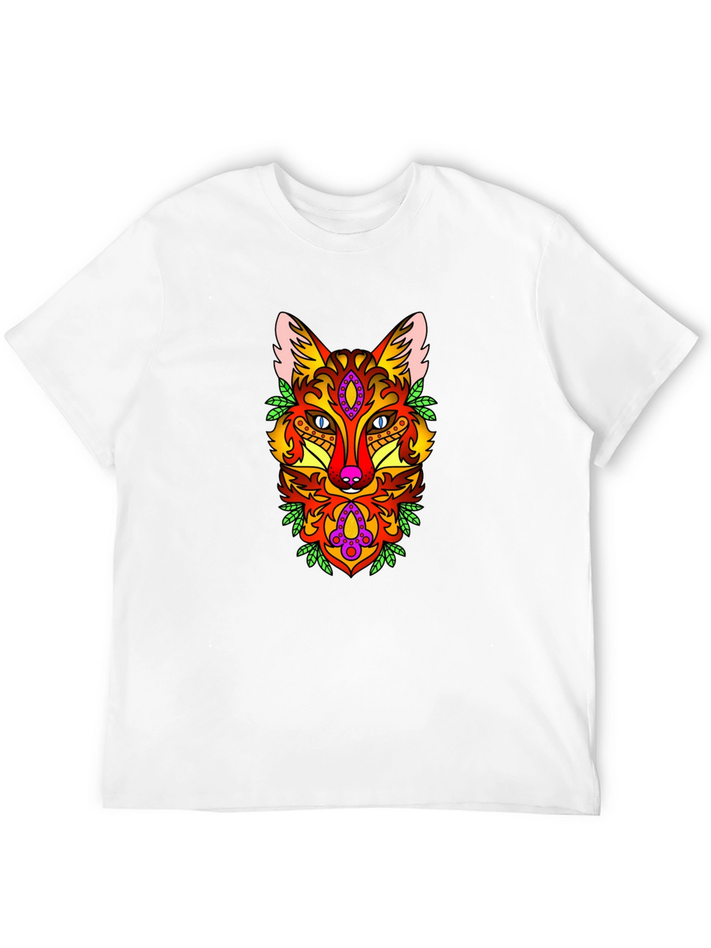 Psychedelic Fox Graphic Print Black T-Shirt