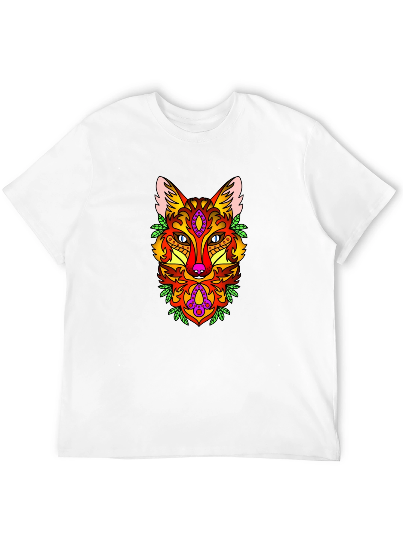 Psychedelic Fox Graphic Print Black T-Shirt
