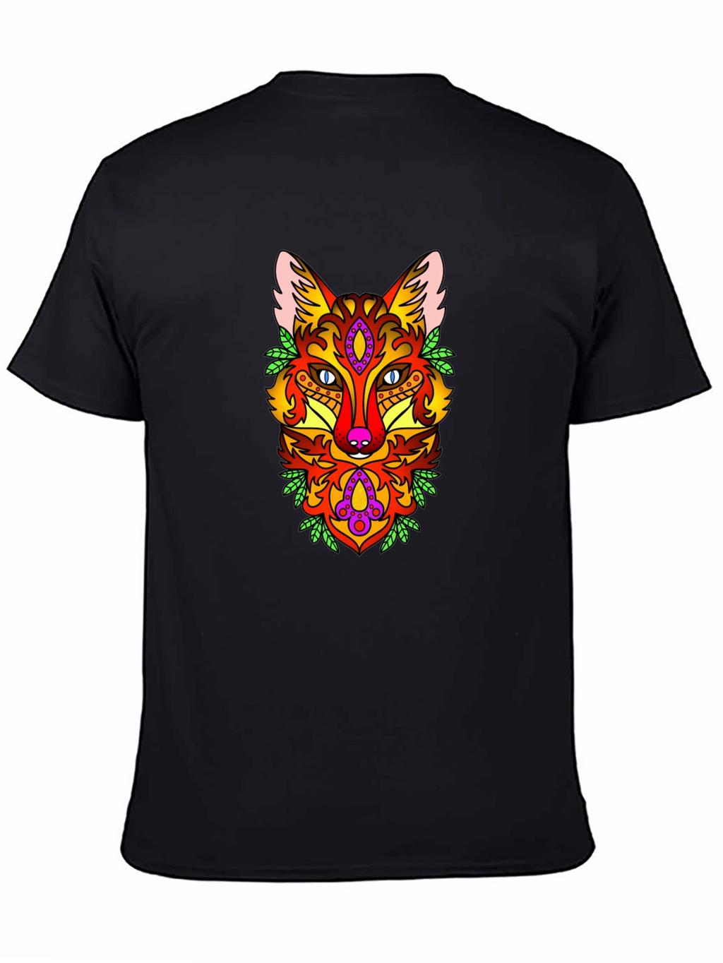 Psychedelic Fox Graphic Print Black T-Shirt
