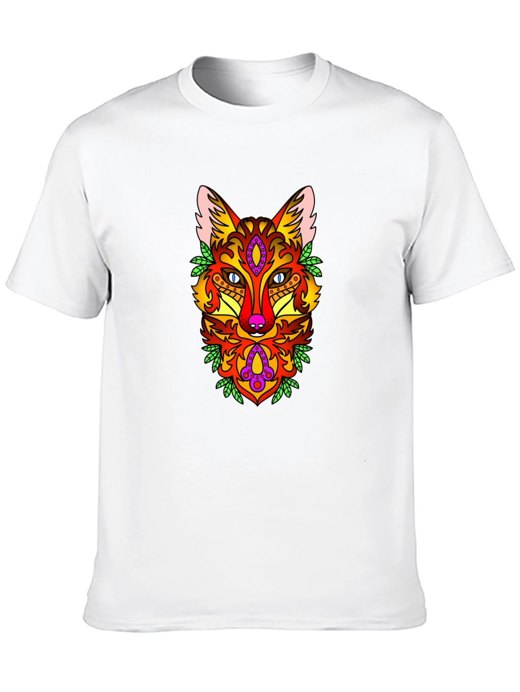 Psychedelic Fox Graphic Print Black T-Shirt