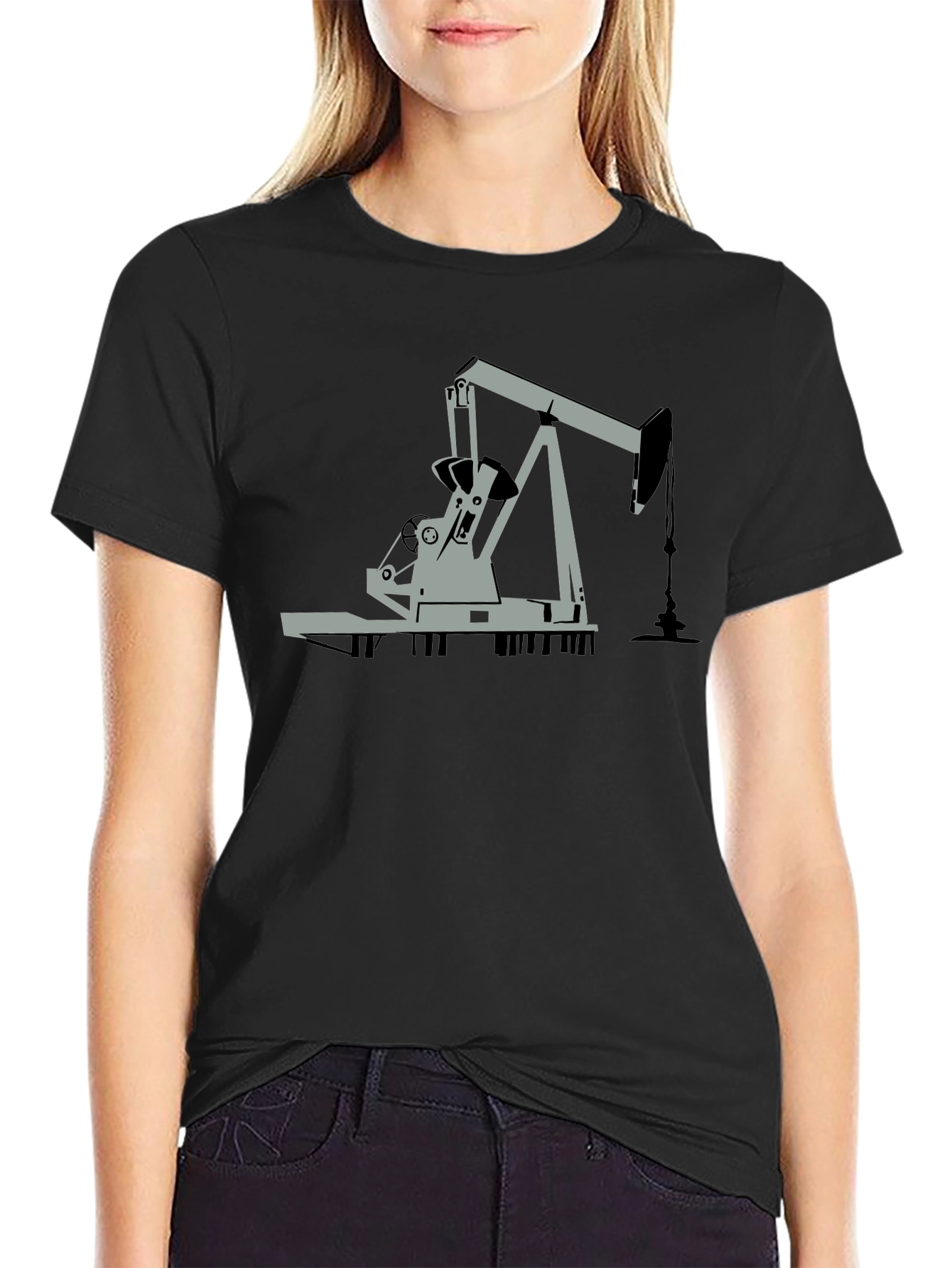 Oil Rig Graphic Tee - Black Cotton Blend
