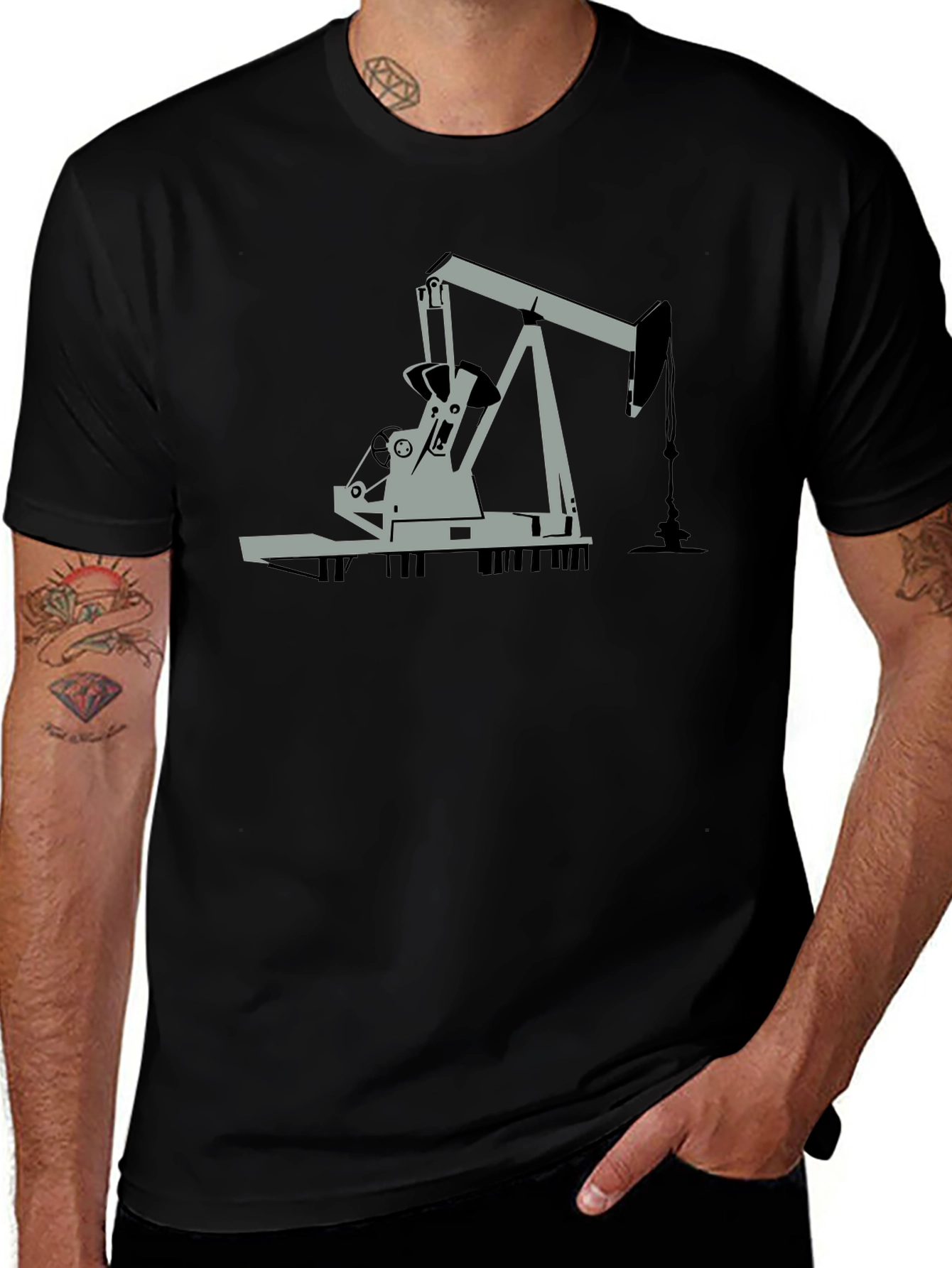 Oil Rig Graphic Tee - Black Cotton Blend