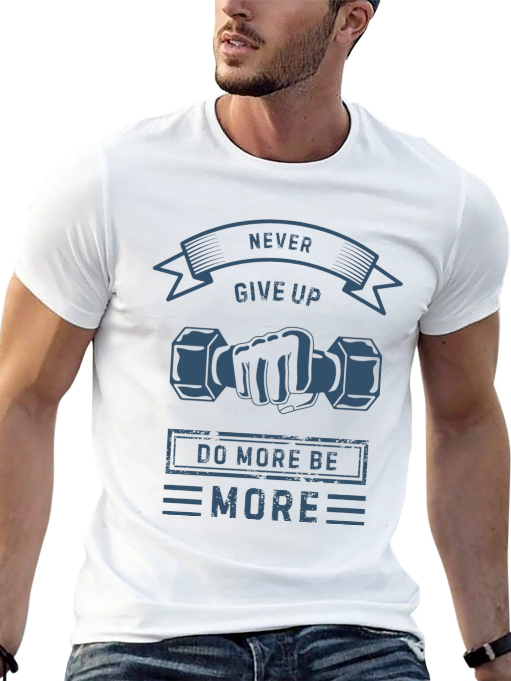 Never Give Up Black Graphic T-Shirt