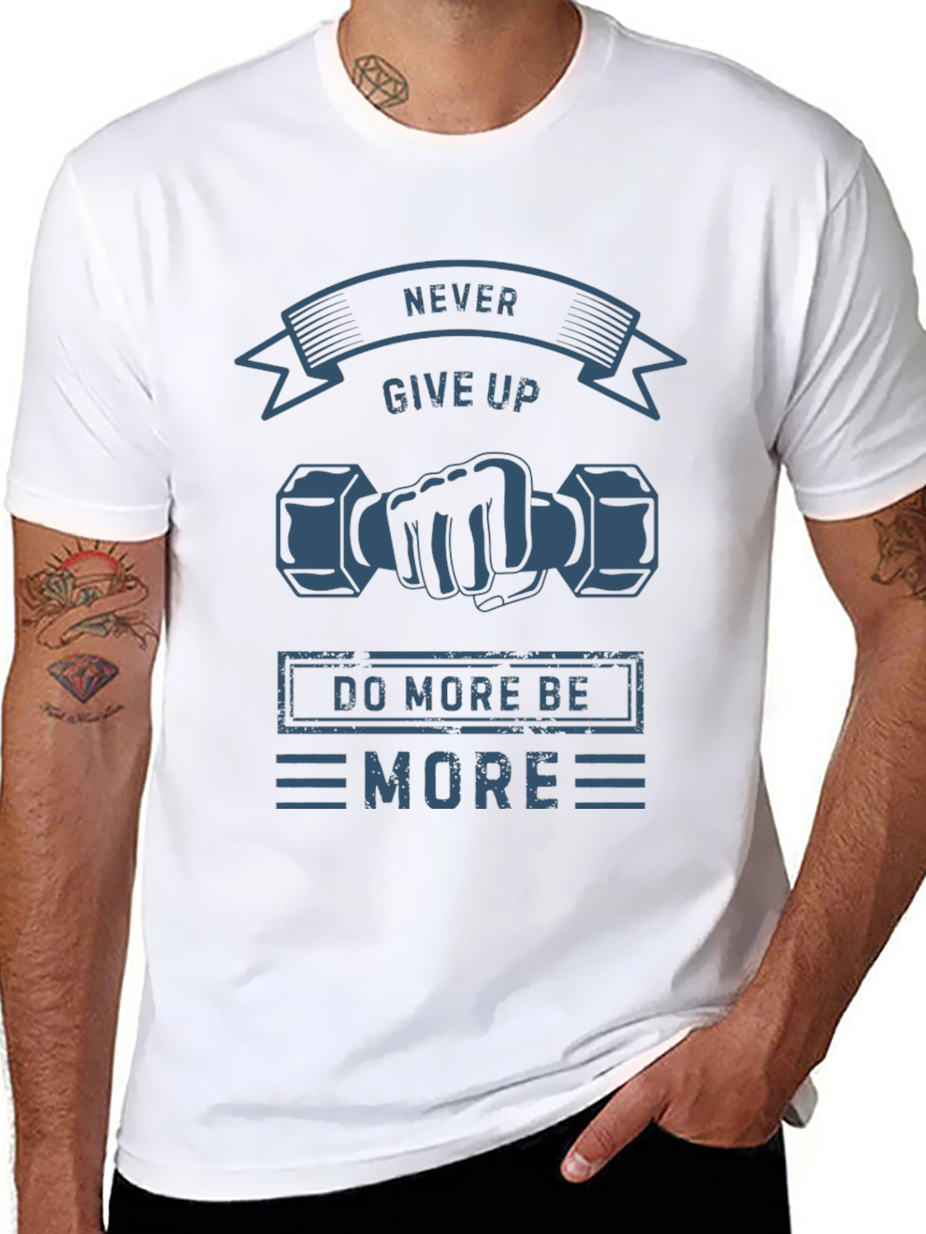 Never Give Up Black Graphic T-Shirt