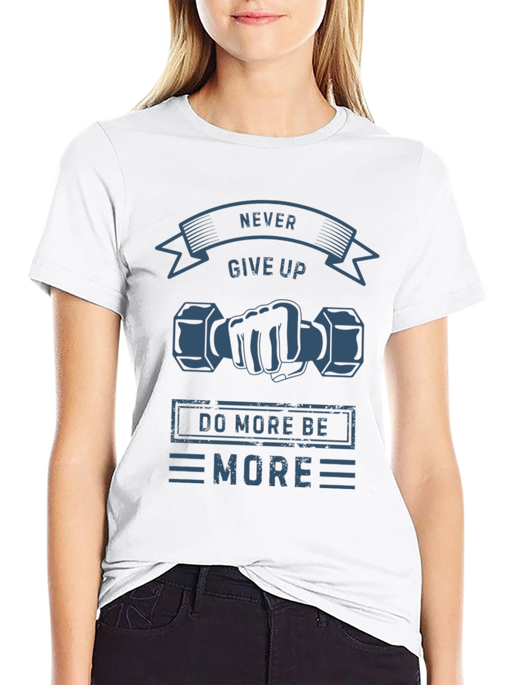 Never Give Up Black Graphic T-Shirt