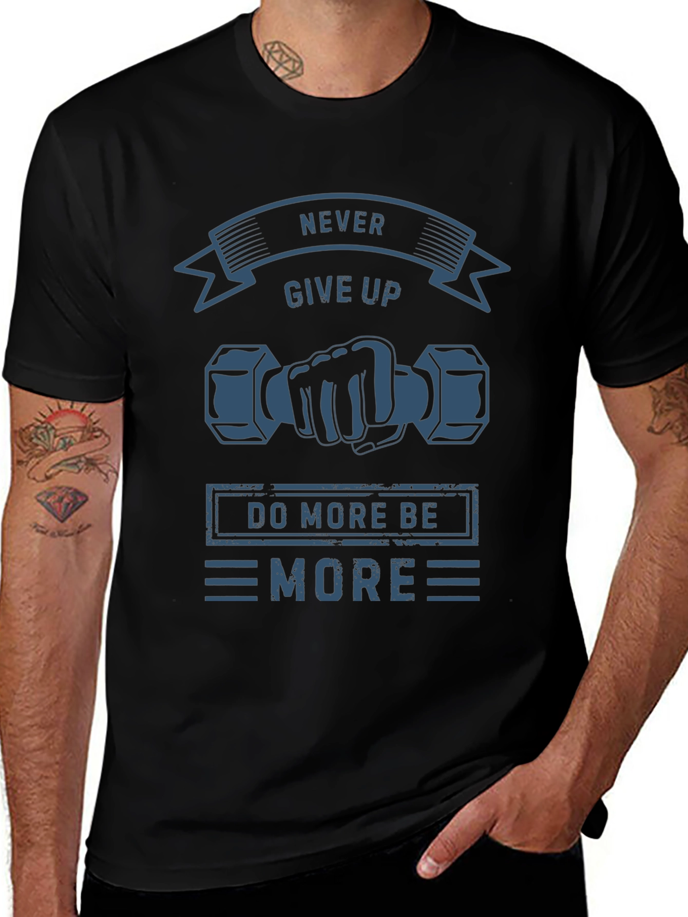 Never Give Up Black Graphic T-Shirt