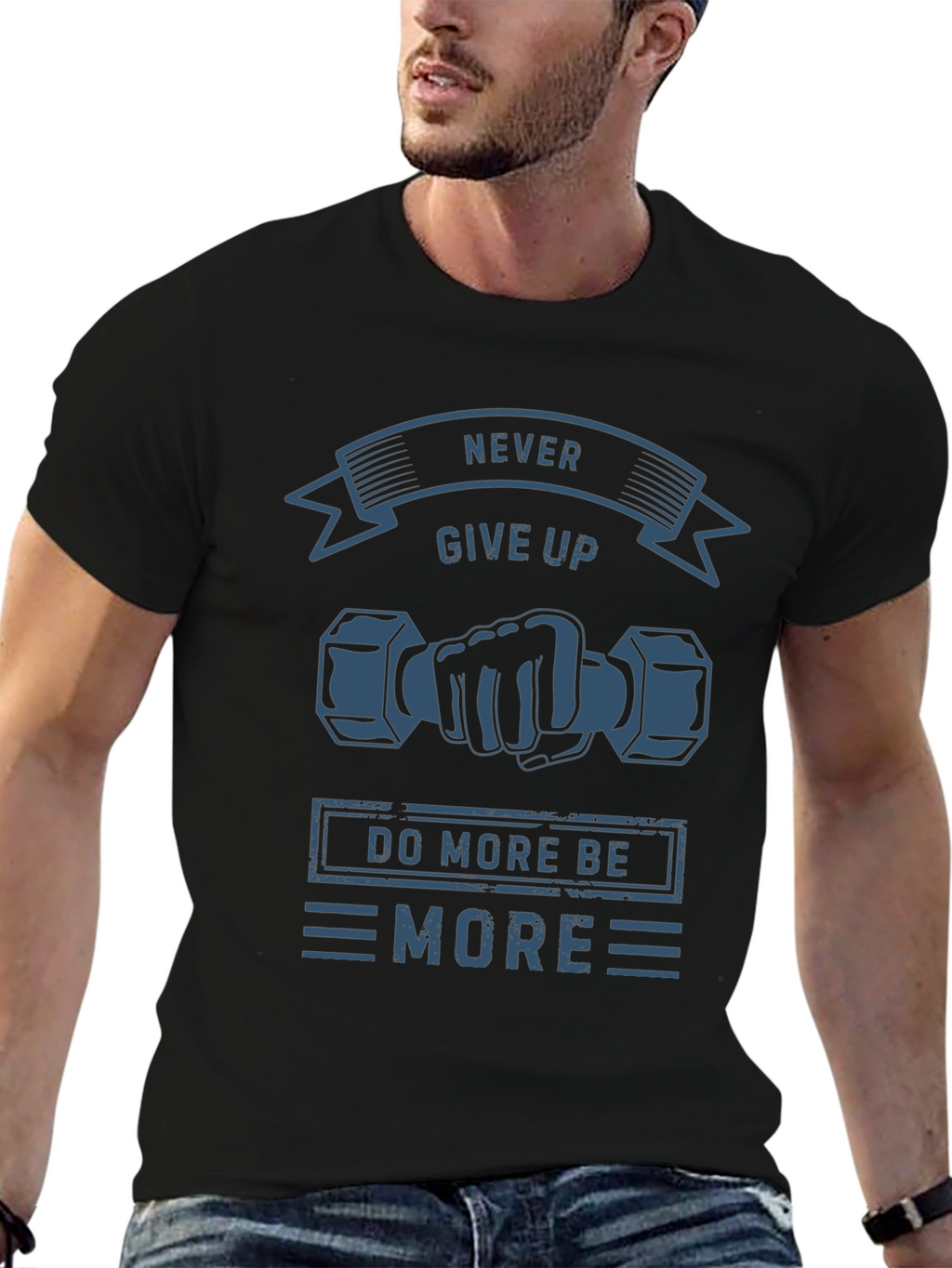 Never Give Up Black Graphic T-Shirt