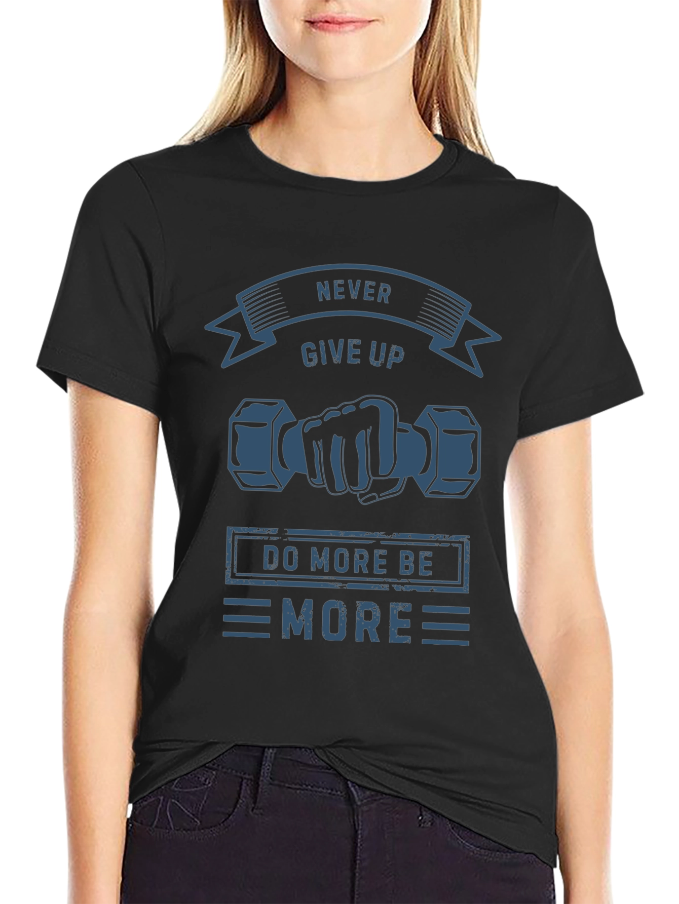 Never Give Up Black Graphic T-Shirt