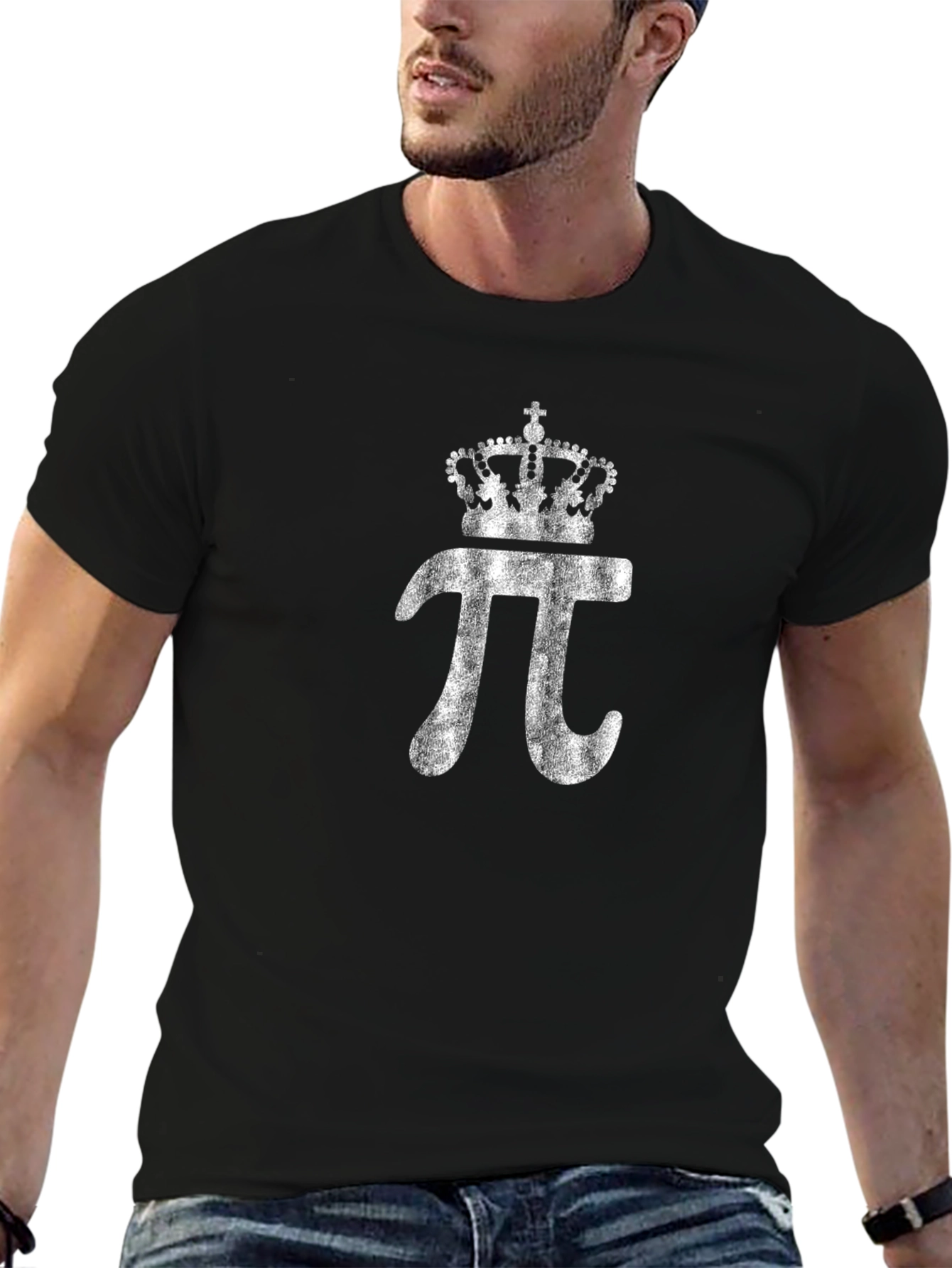 Pi Symbol Crown Graphic Mens Black T-Shirt