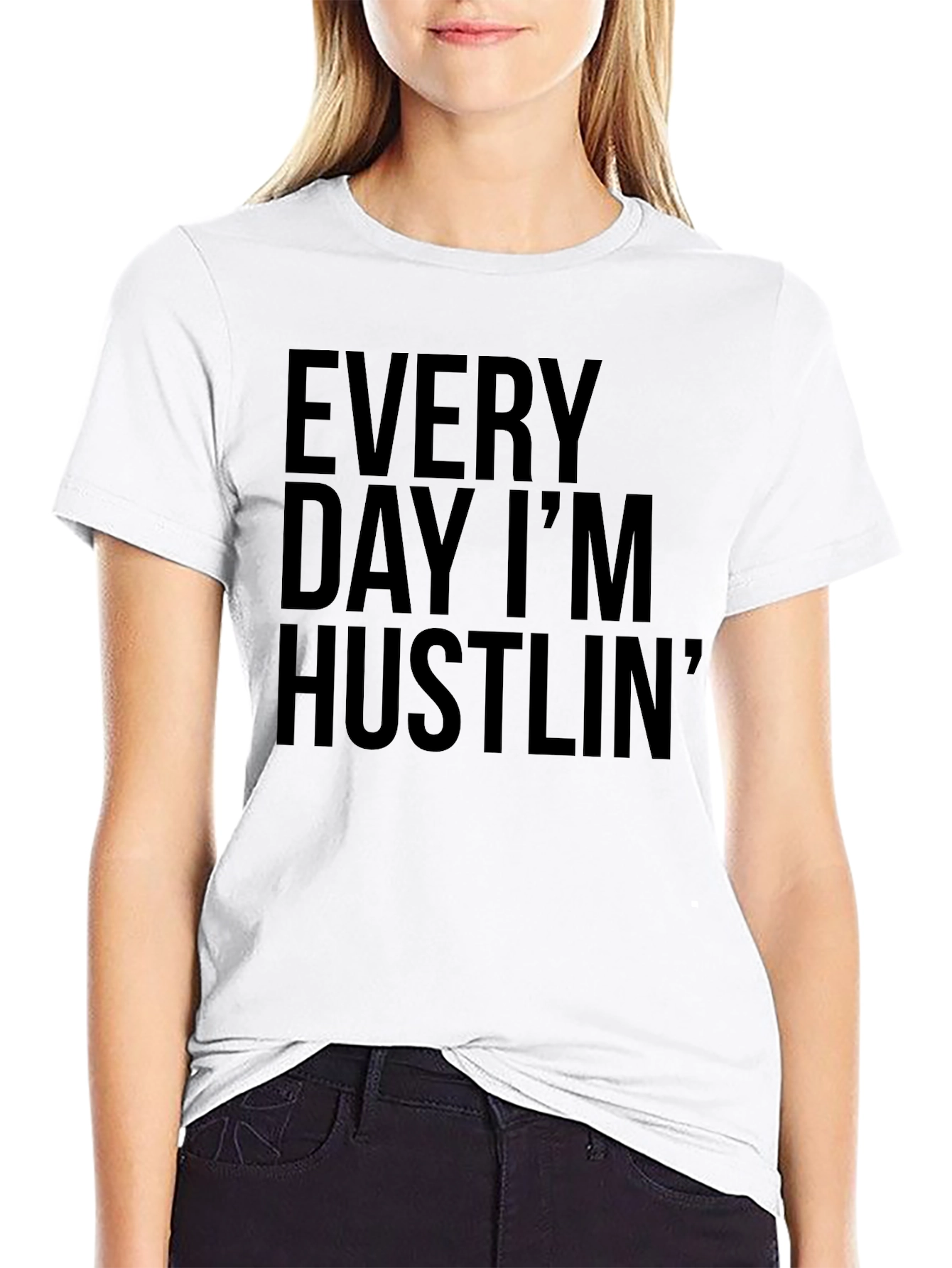 Every Day Im Hustlin Black Graphic Tee