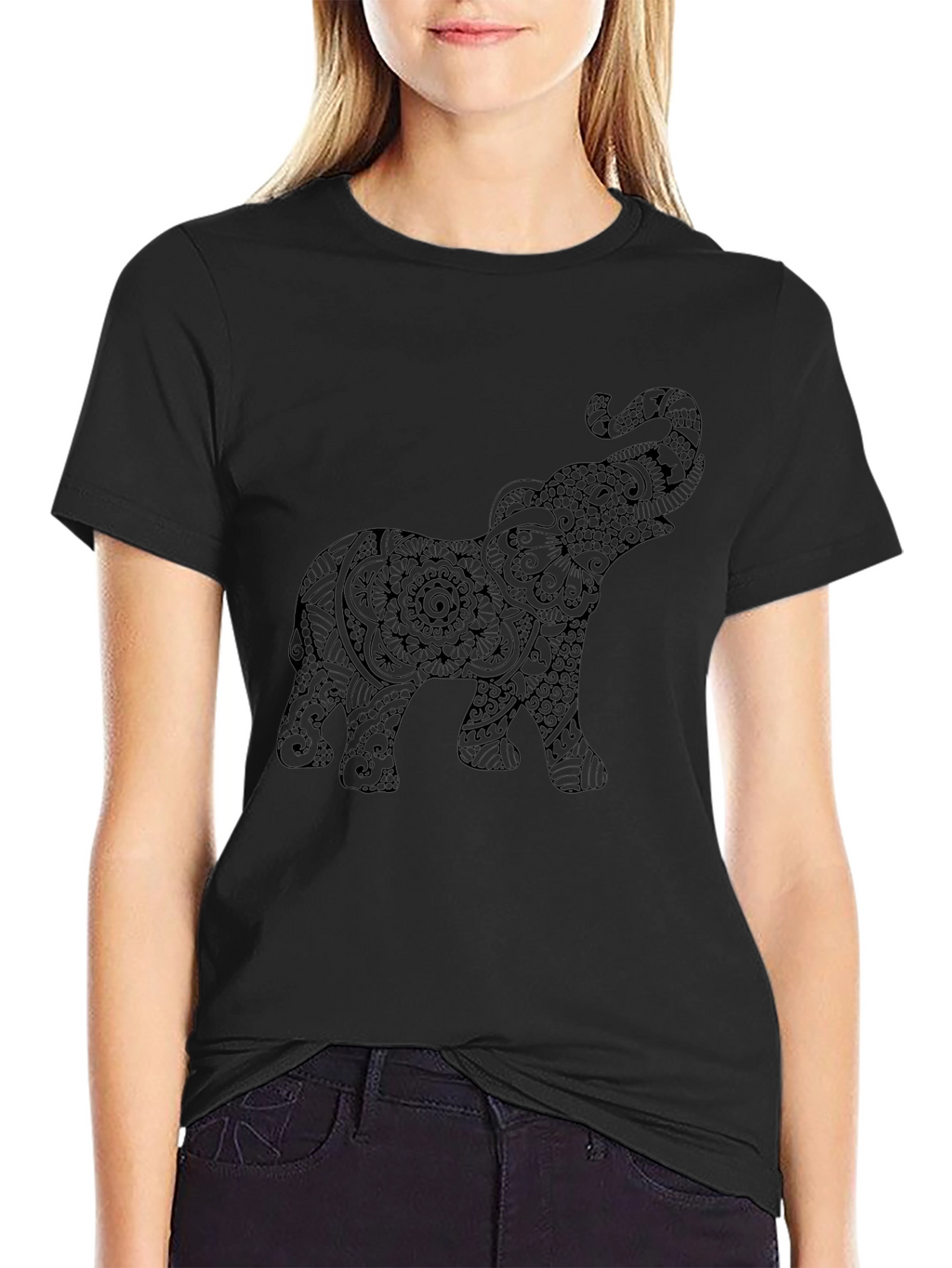 Elephant Mandala Graphic Tee - Black
