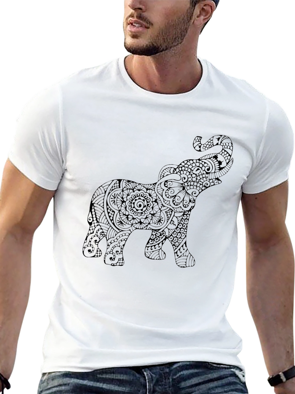 Elephant Mandala Graphic Tee - Black