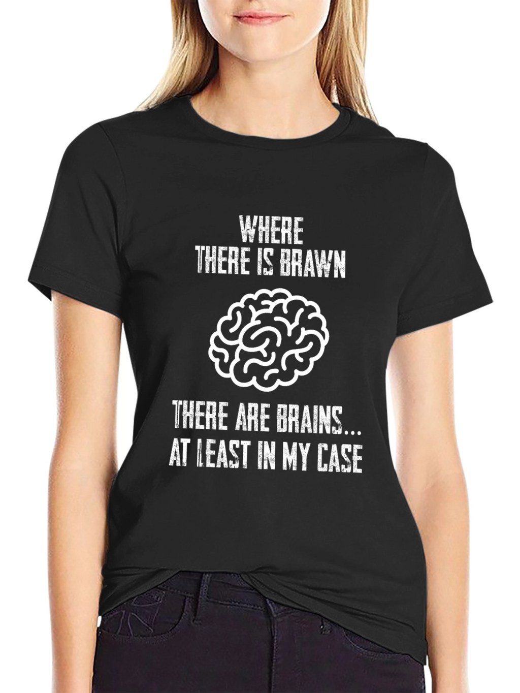 Humorous Brains & Brawn Black T-Shirt