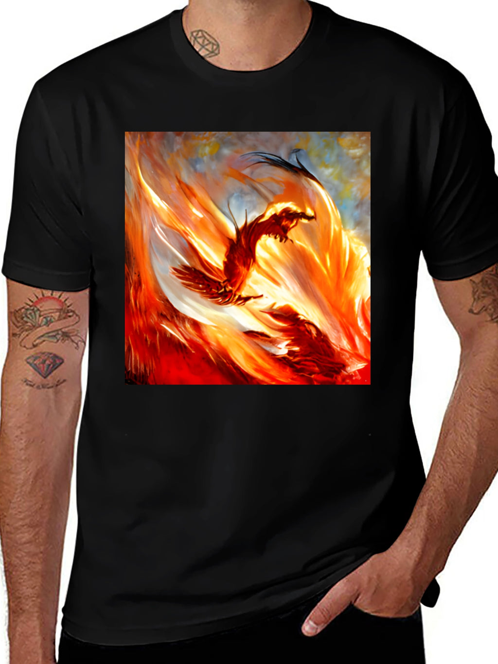 Fiery Phoenix Graphic T-Shirt - Bold and Unique Design