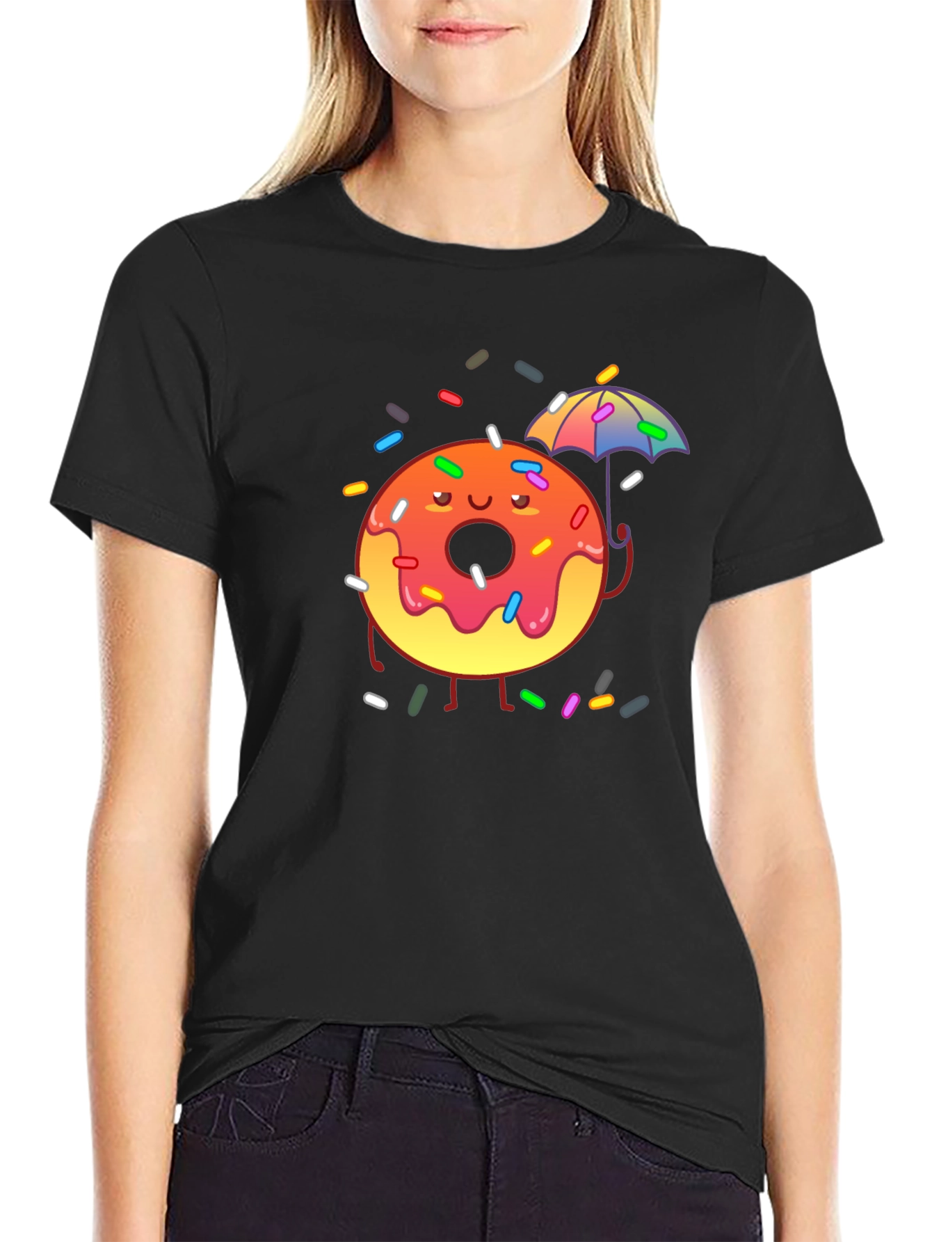 Donut Worry! Black Cotton Graphic Tee