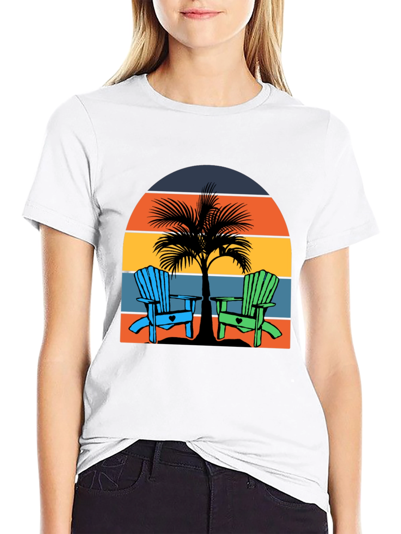 Beach Chair Palm Tree Graphic Tee - Coastal Vibes!