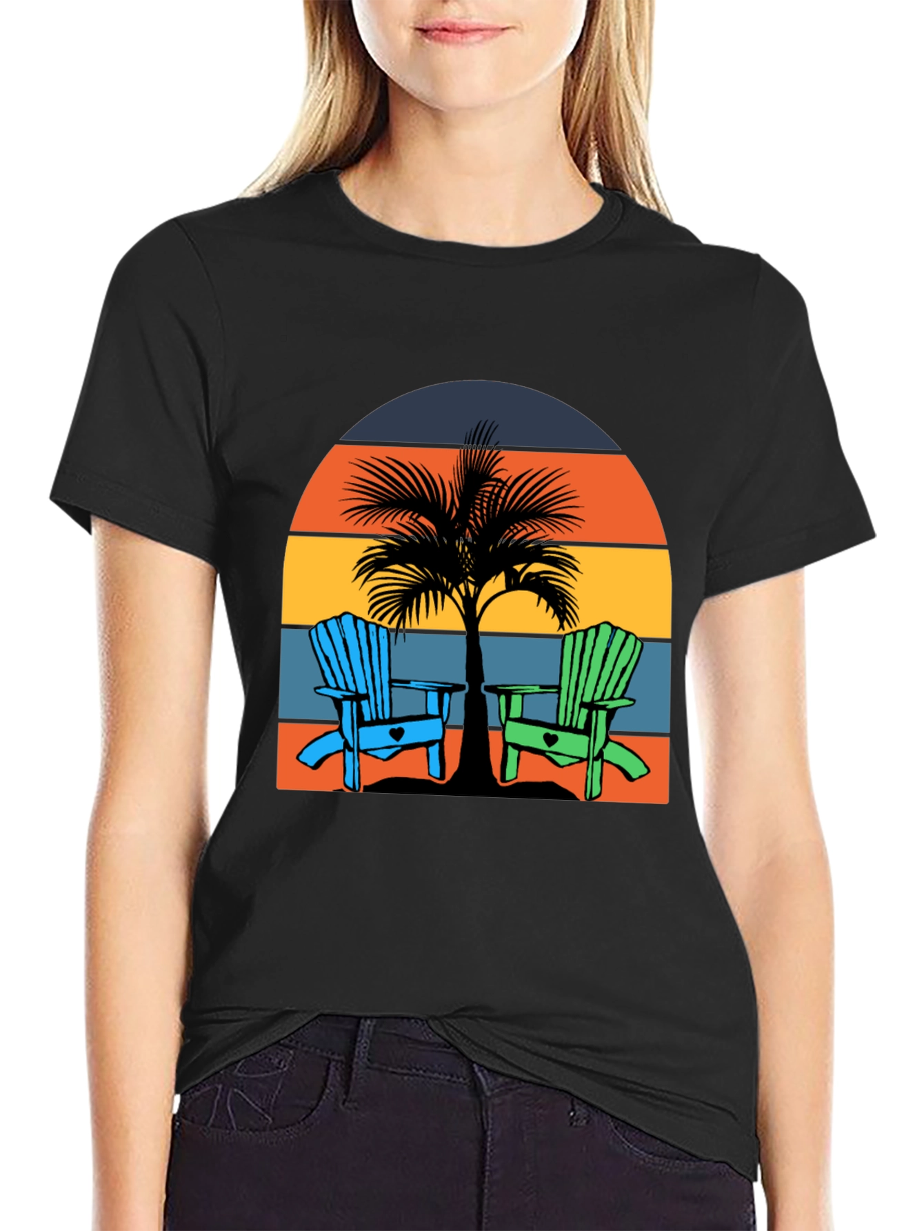 Beach Chair Palm Tree Graphic Tee - Coastal Vibes!