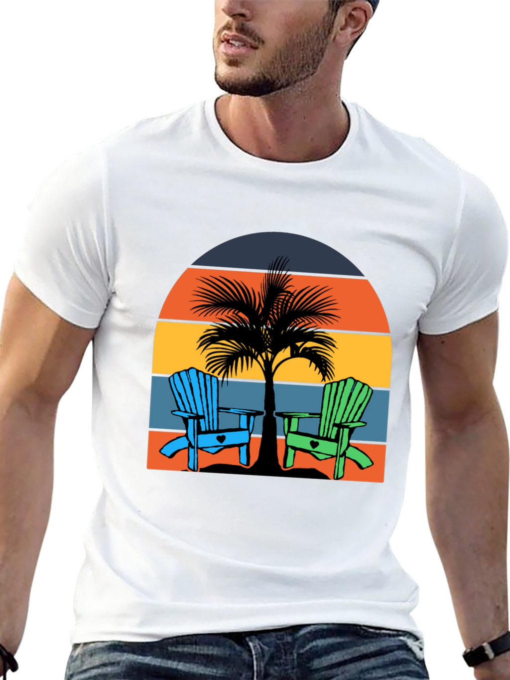 Beach Chair Palm Tree Graphic Tee - Coastal Vibes!
