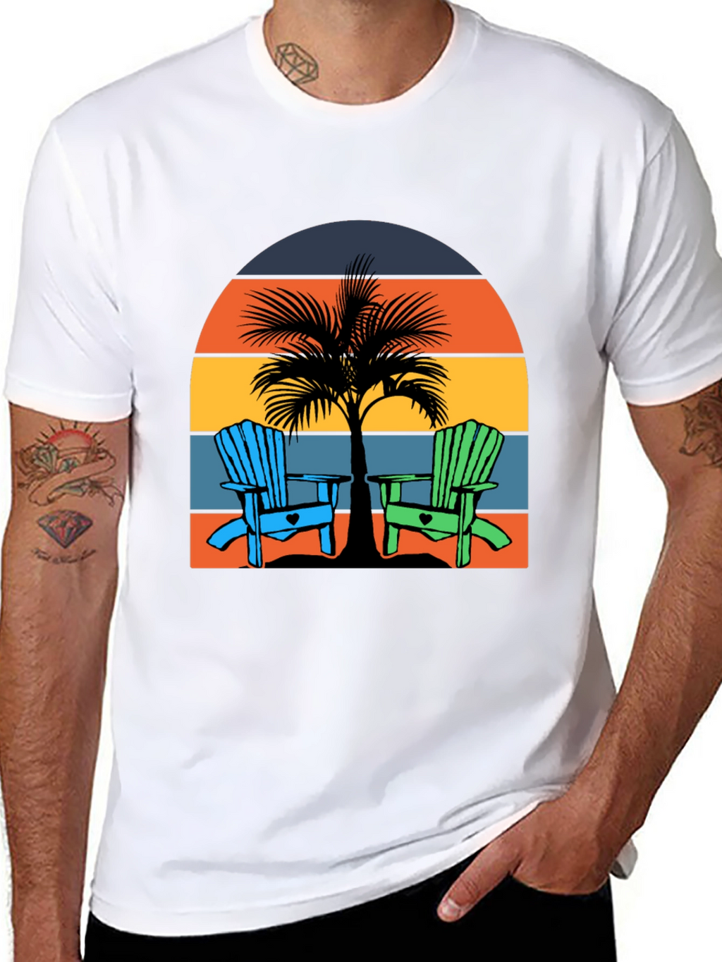 Beach Chair Palm Tree Graphic Tee - Coastal Vibes!