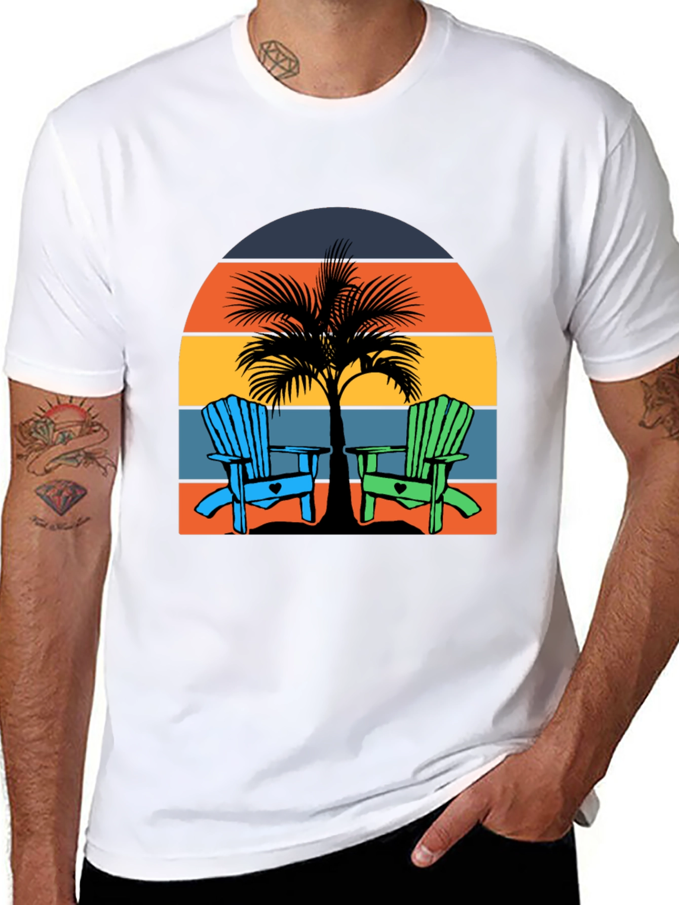 Beach Chair Palm Tree Graphic Tee - Coastal Vibes!