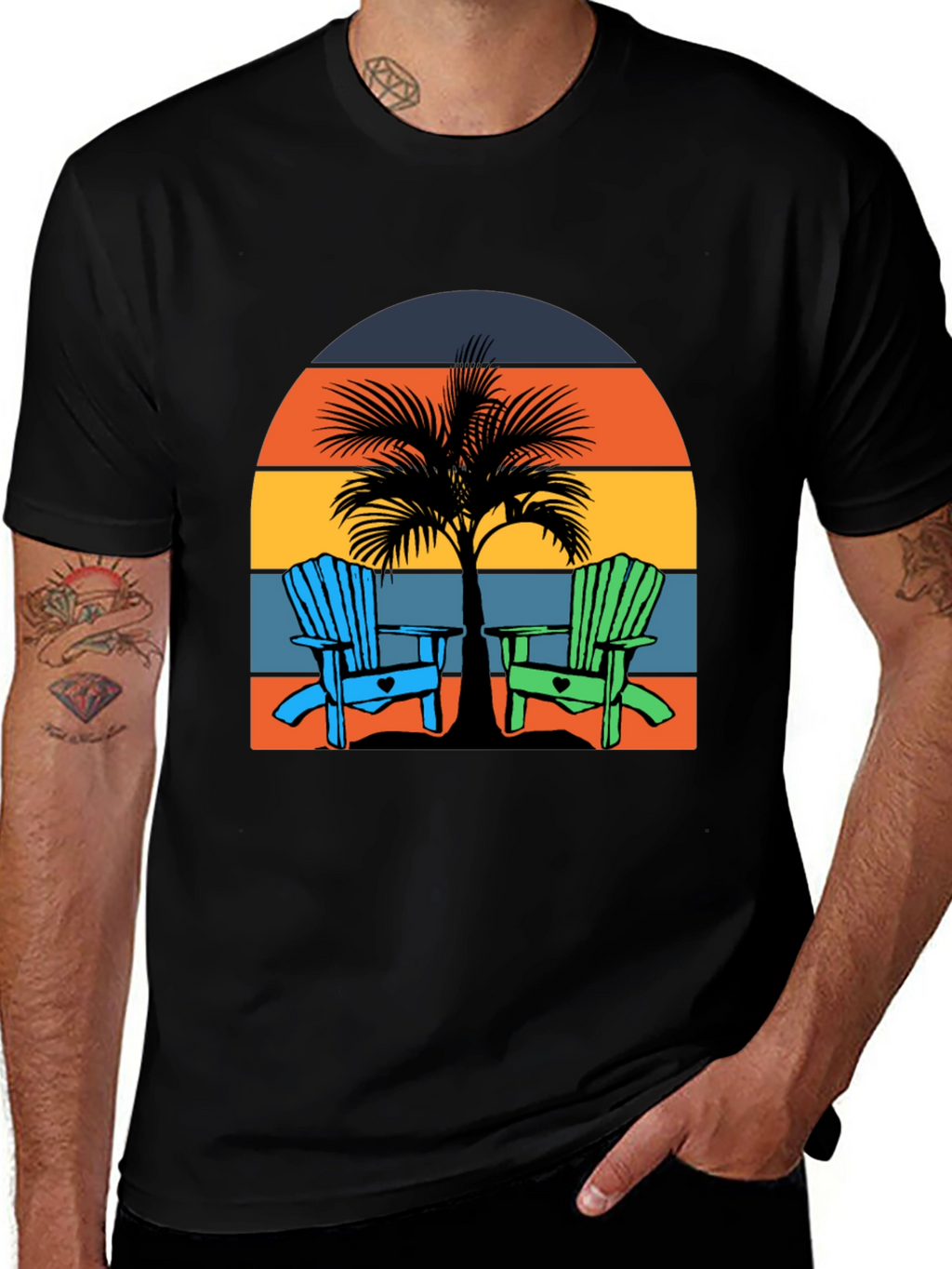 Beach Chair Palm Tree Graphic Tee - Coastal Vibes!