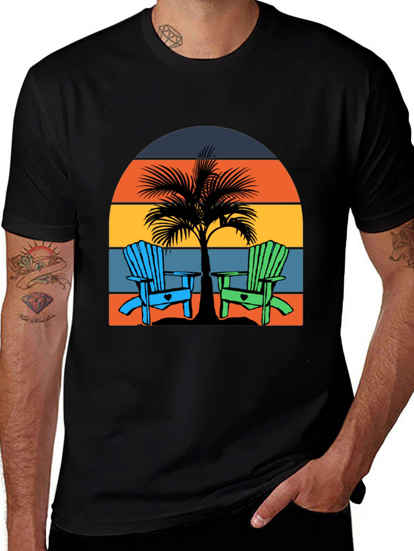 Beach Chair Palm Tree Graphic Tee - Coastal Vibes!