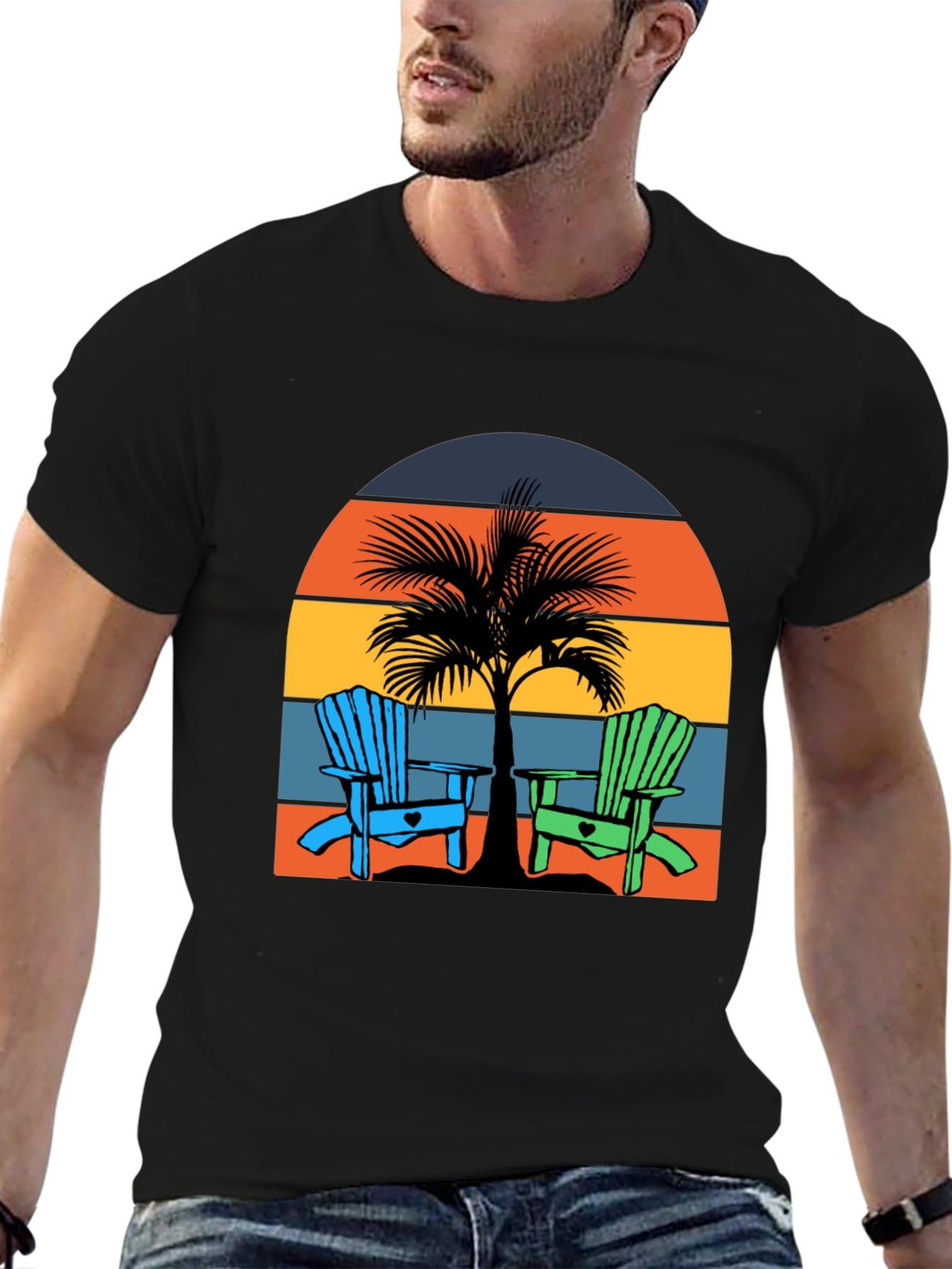 Beach Chair Palm Tree Graphic Tee - Coastal Vibes!