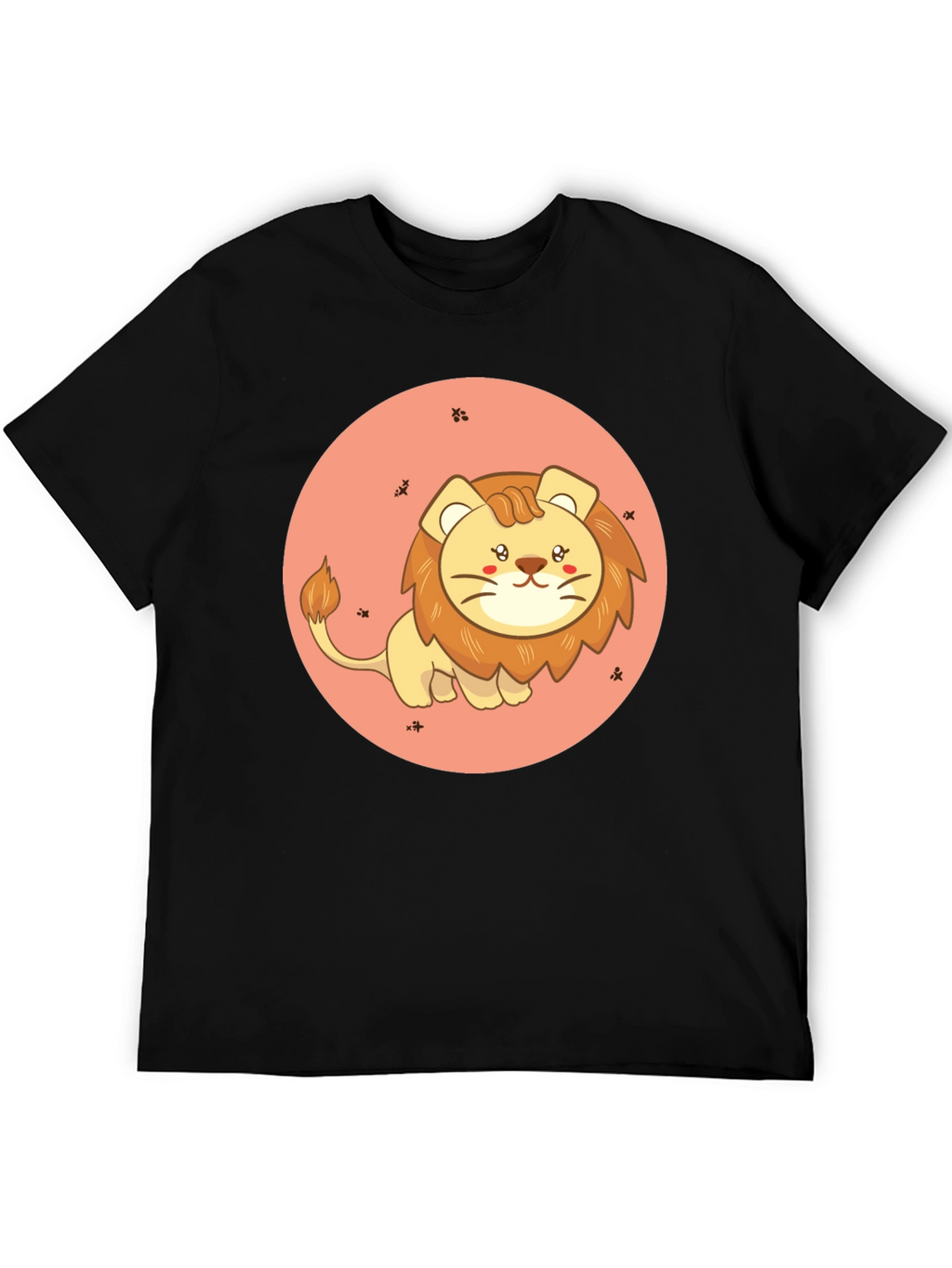 Cute Cartoon Lion Black T-Shirt