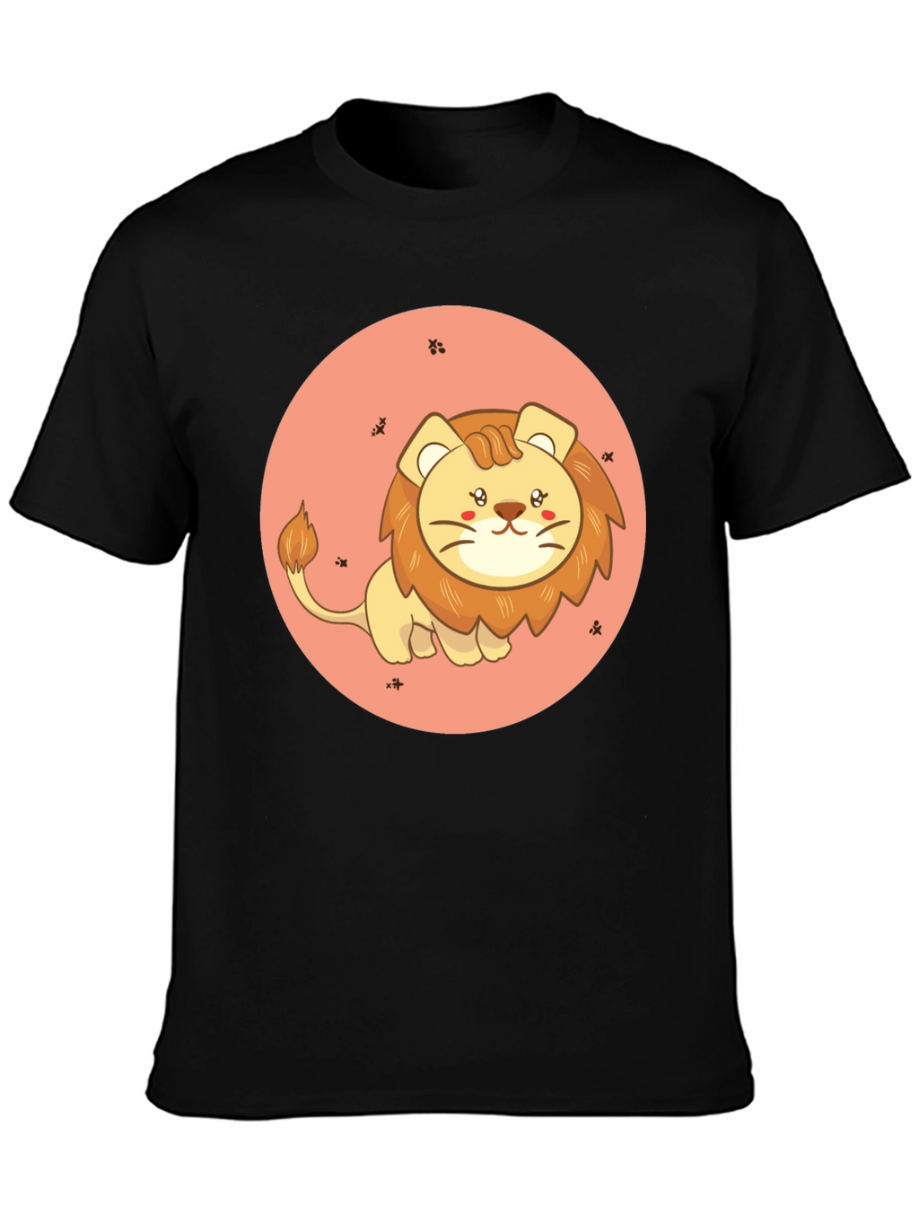 Cute Cartoon Lion Black T-Shirt
