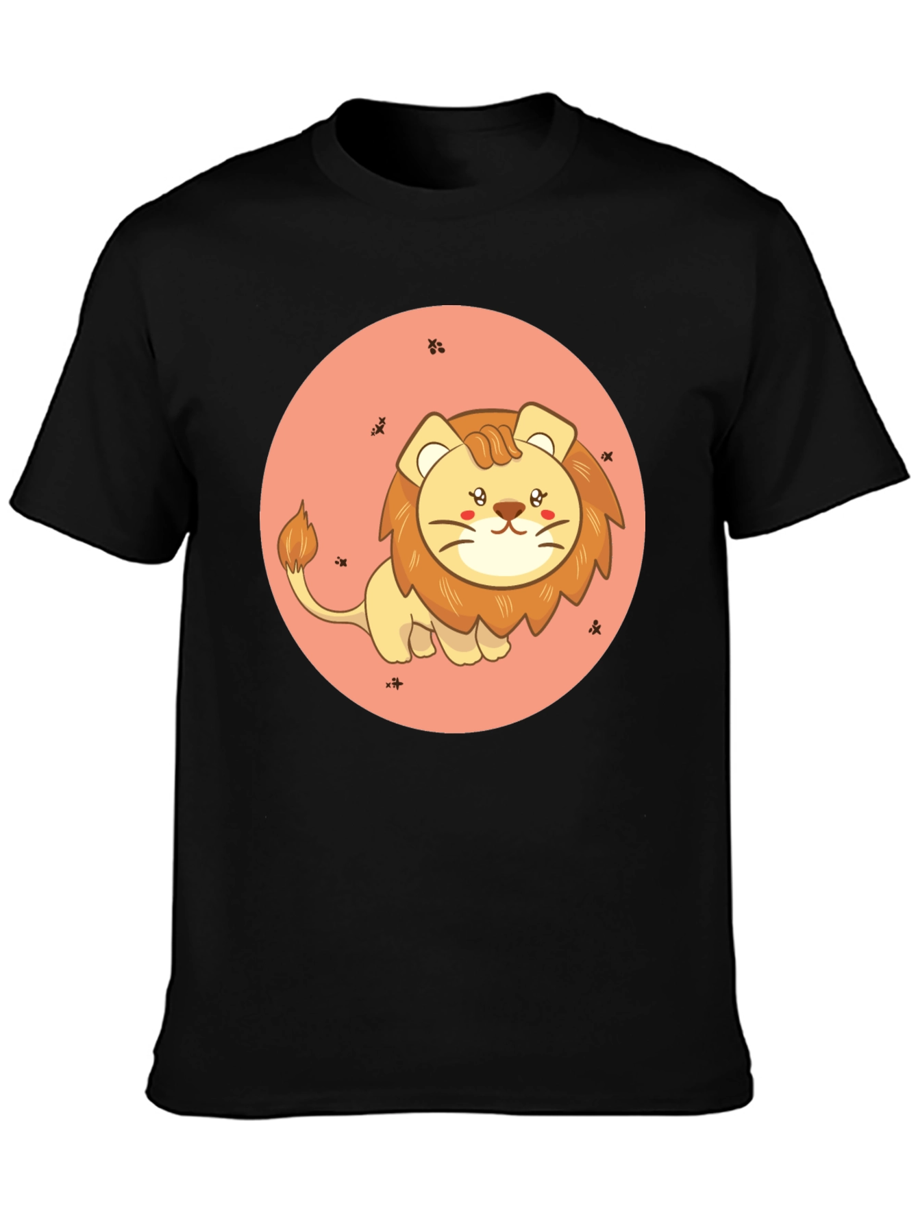 Cute Cartoon Lion Black T-Shirt