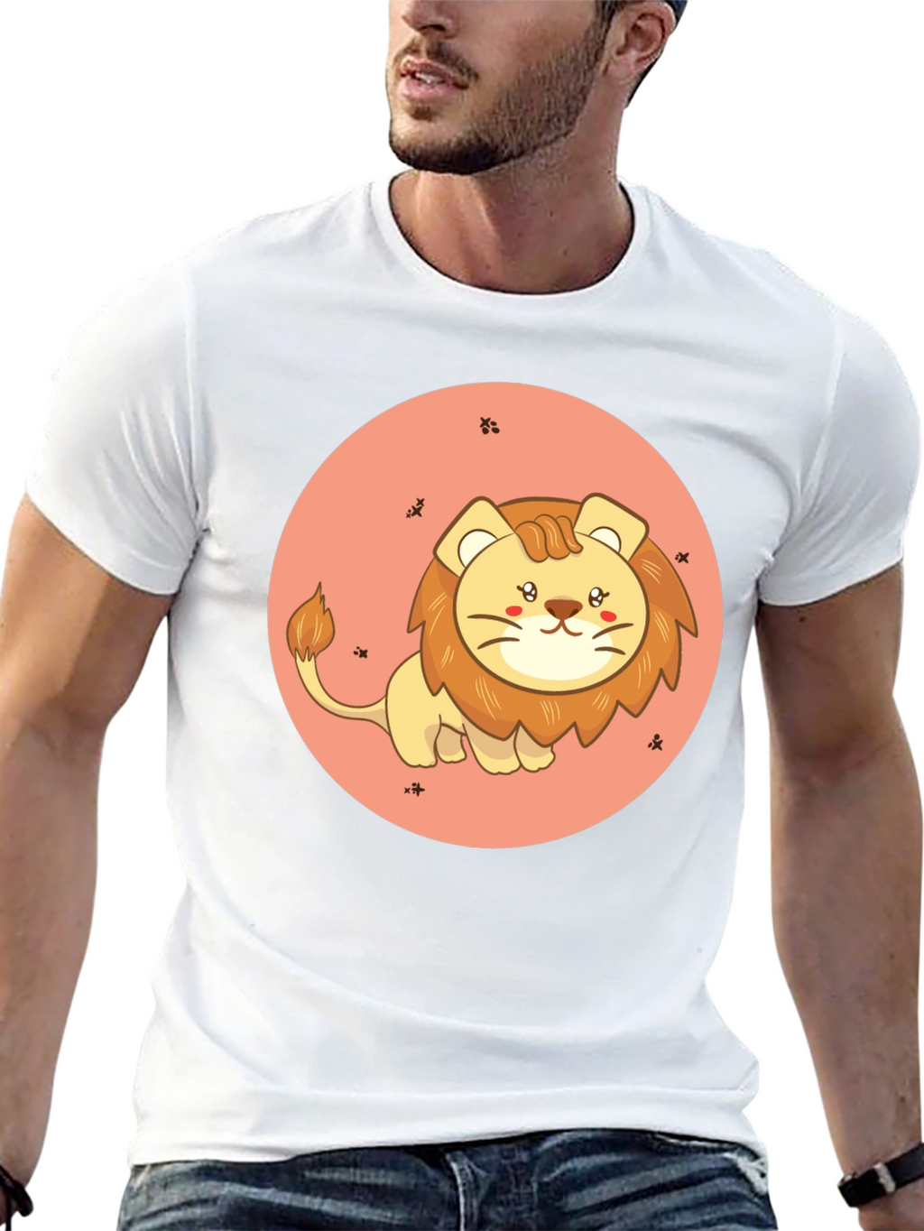 Cute Cartoon Lion Black T-Shirt