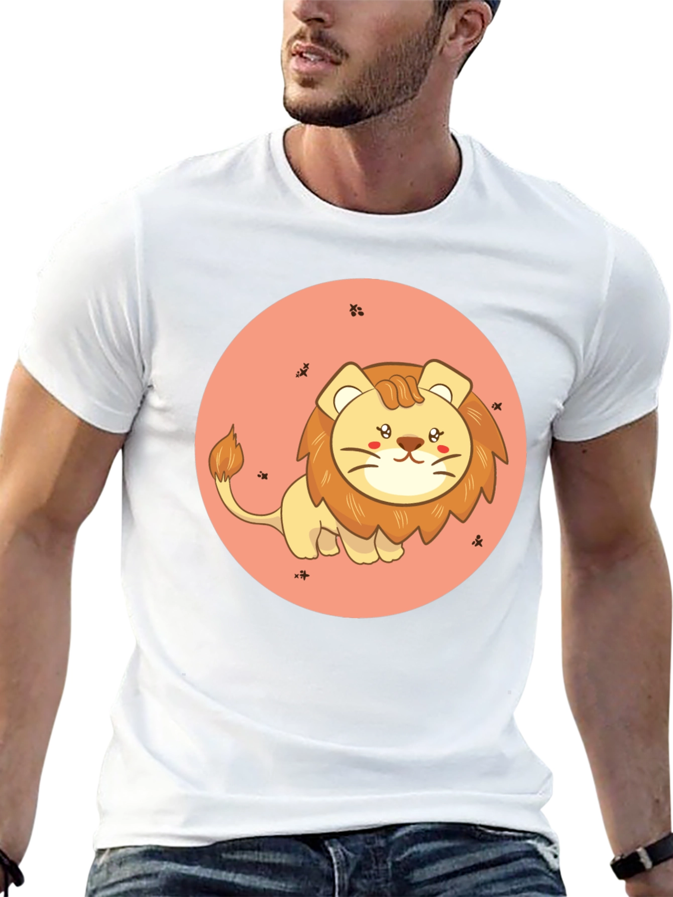 Cute Cartoon Lion Black T-Shirt