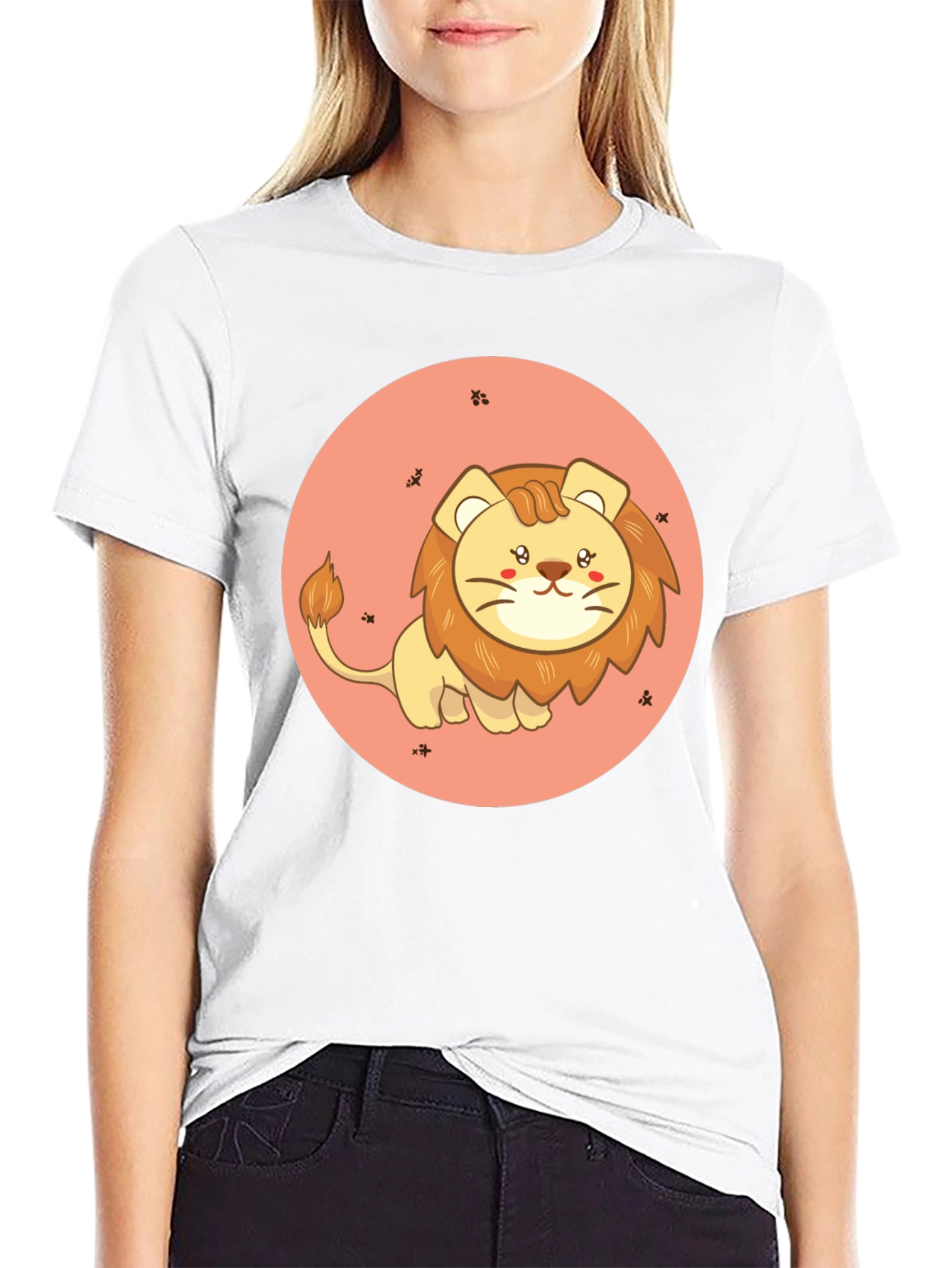Cute Cartoon Lion Black T-Shirt