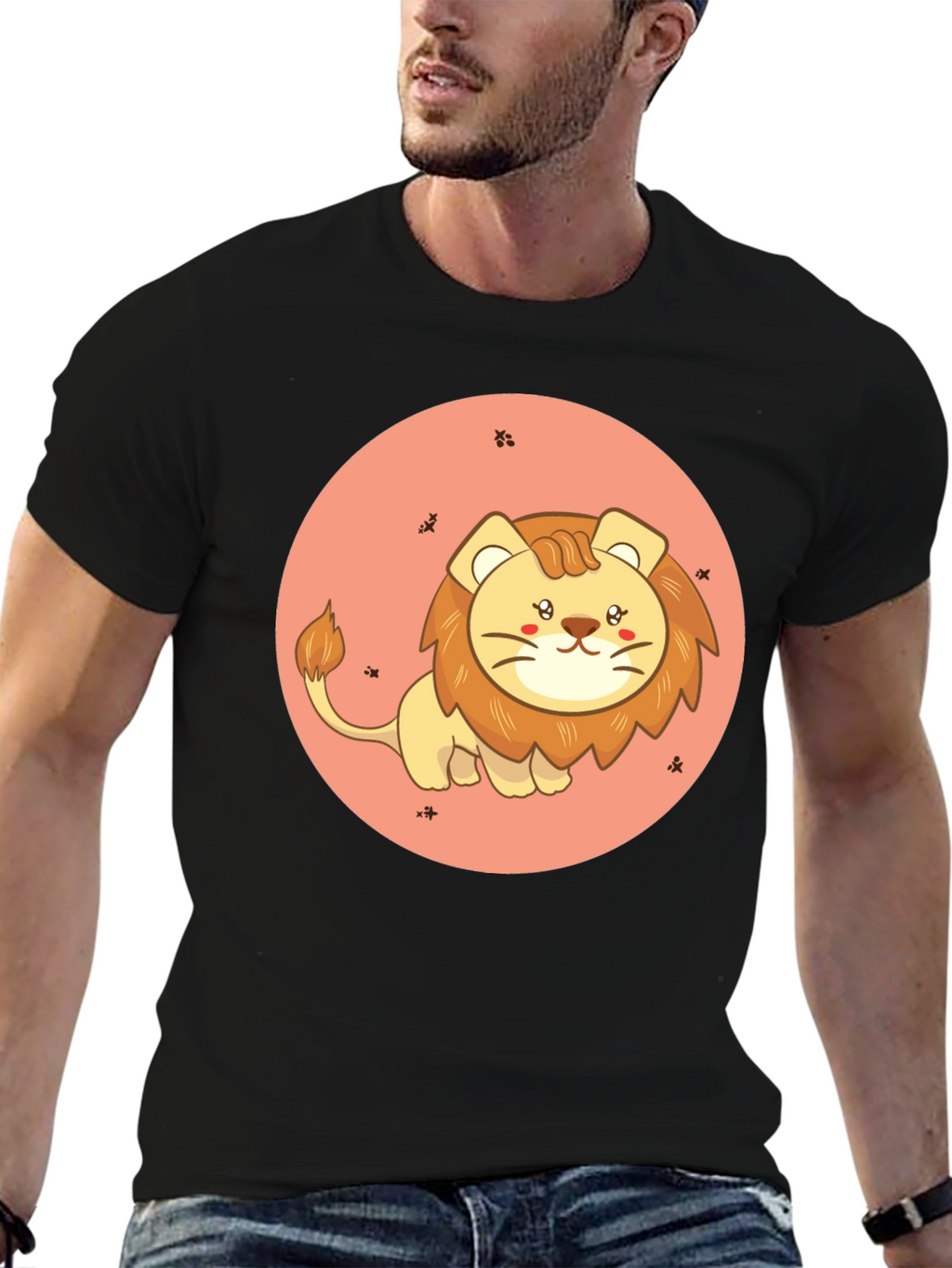 Cute Cartoon Lion Black T-Shirt