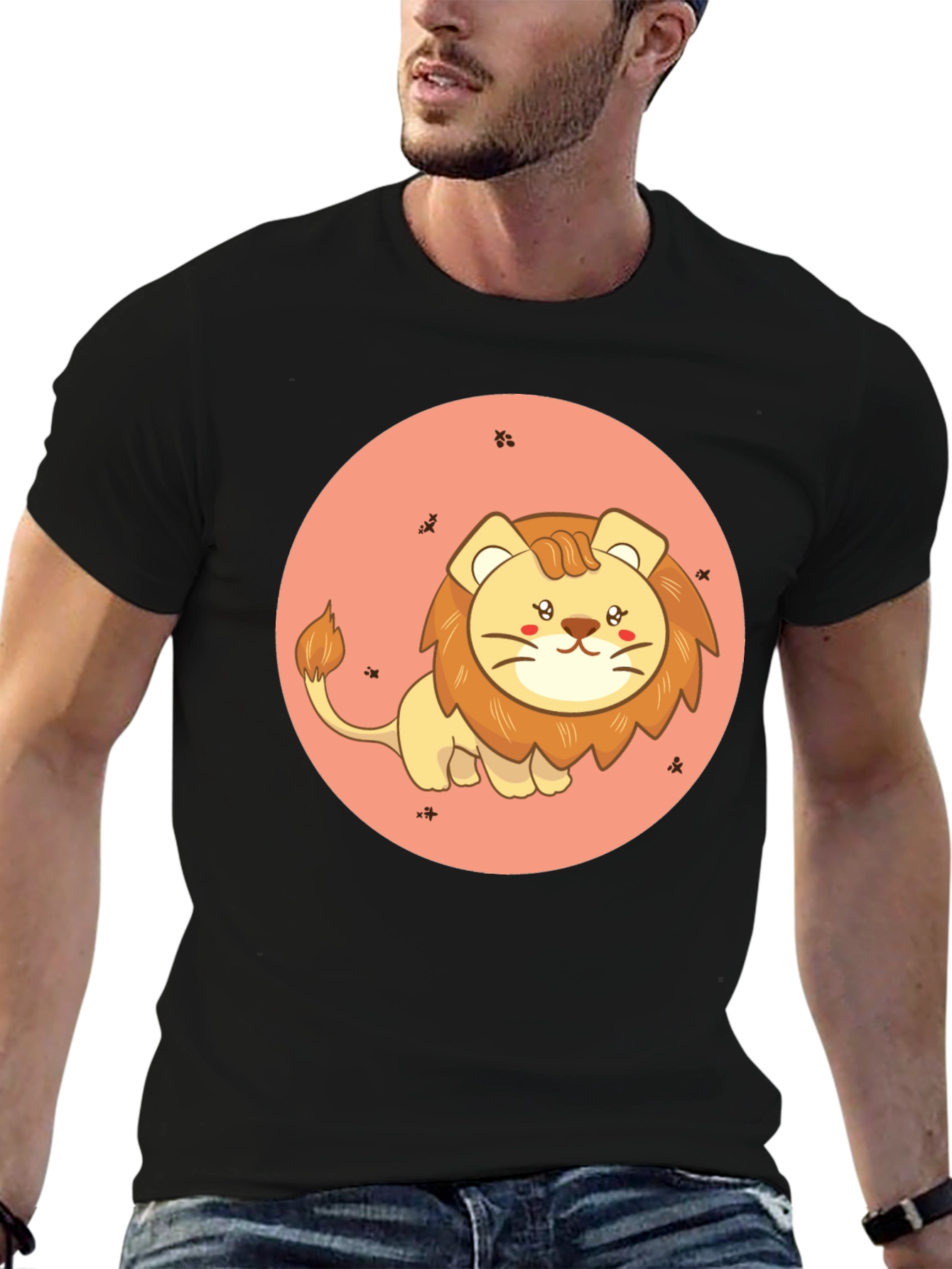 Cute Cartoon Lion Black T-Shirt