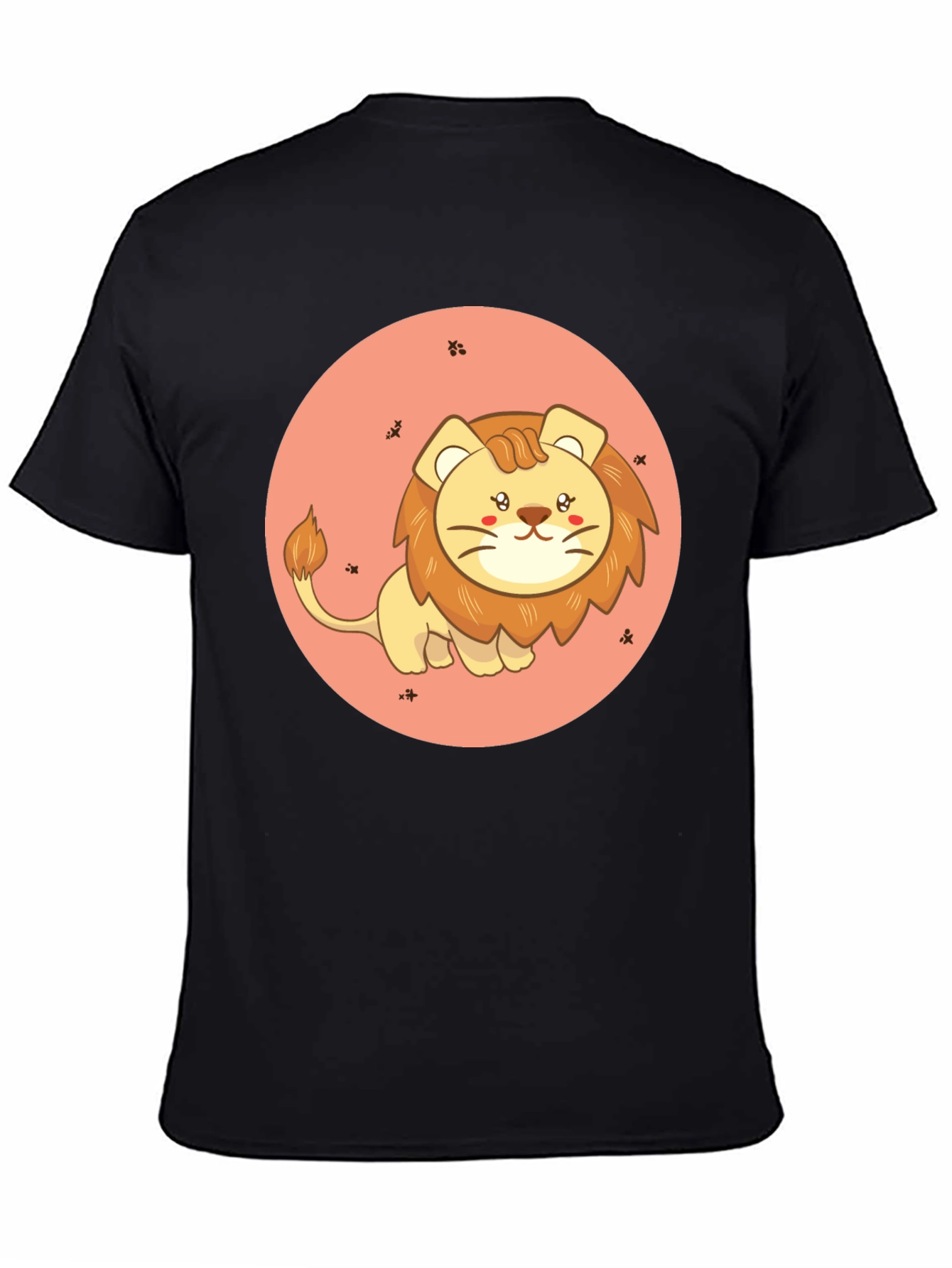 Cute Cartoon Lion Black T-Shirt