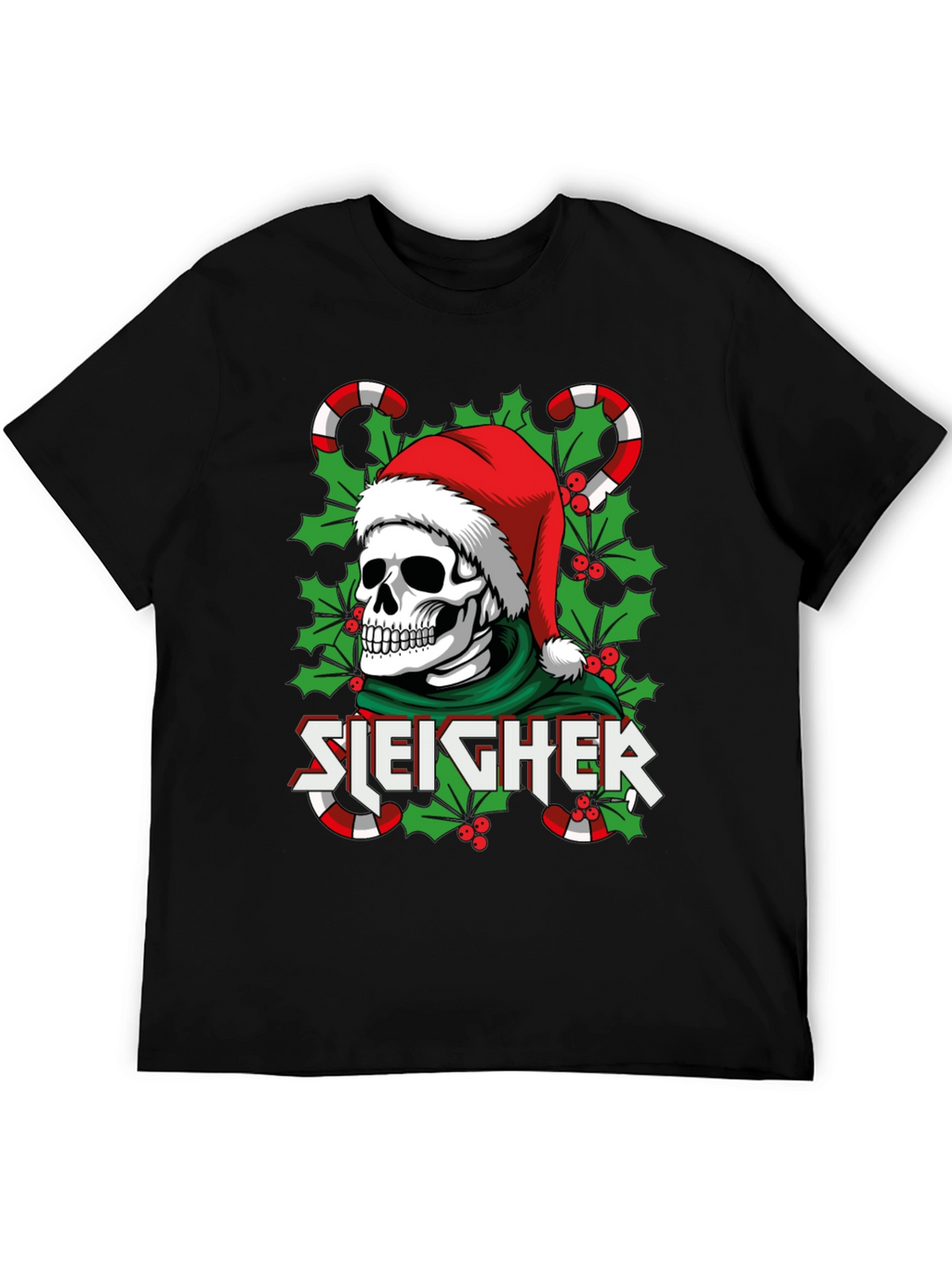 Sleigher Skull Santa Holiday T-Shirt