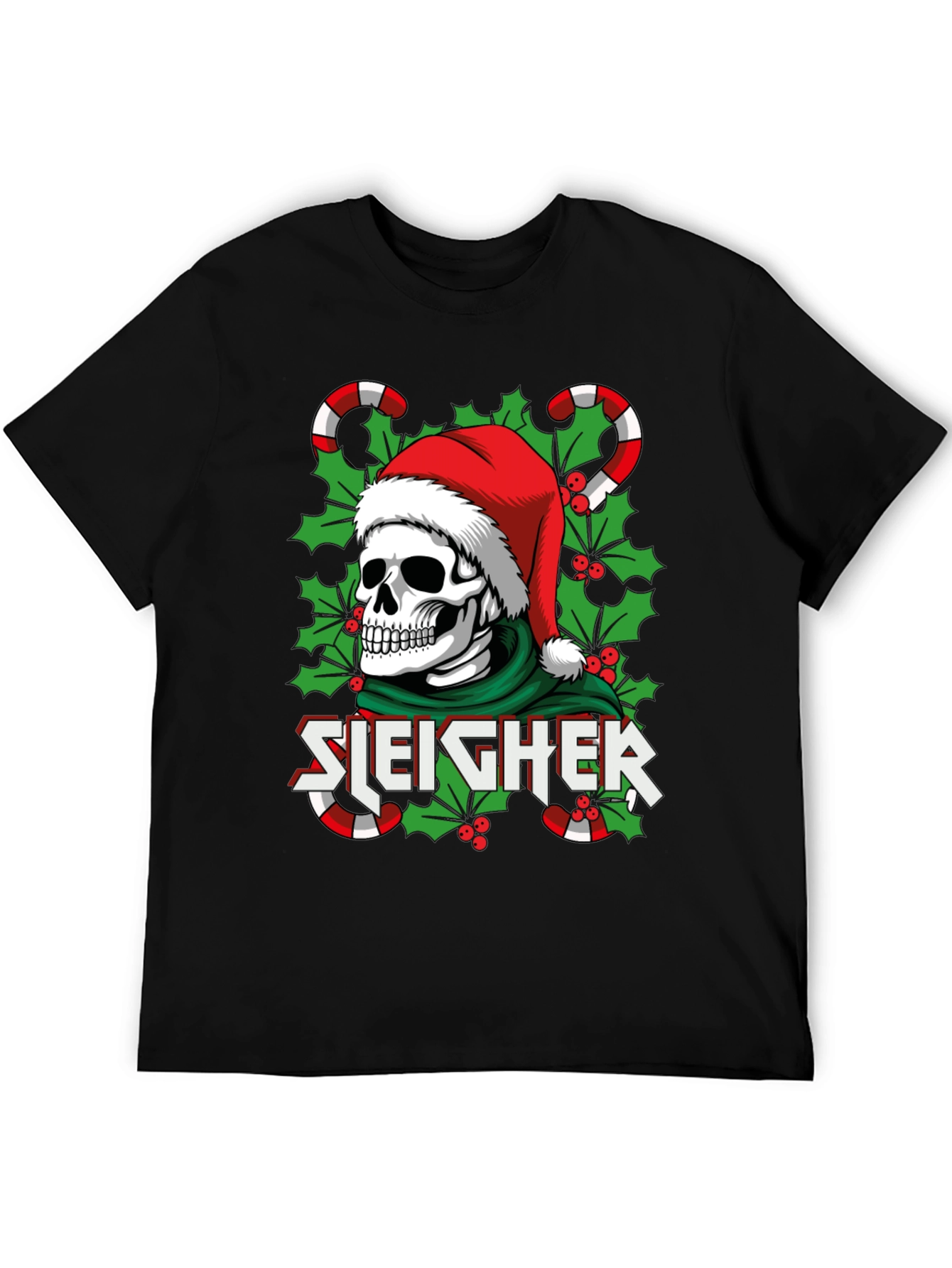 Sleigher Skull Santa Holiday T-Shirt