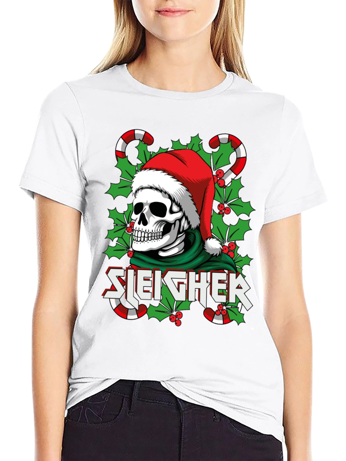 Sleigher Skull Santa Holiday T-Shirt