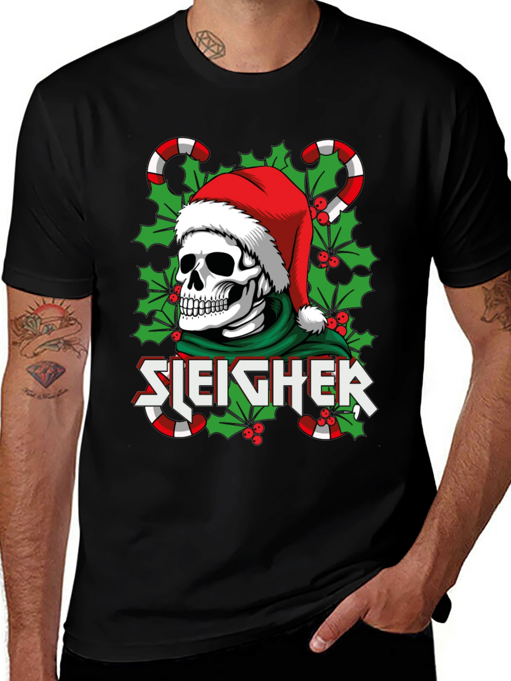 Sleigher Skull Santa Holiday T-Shirt
