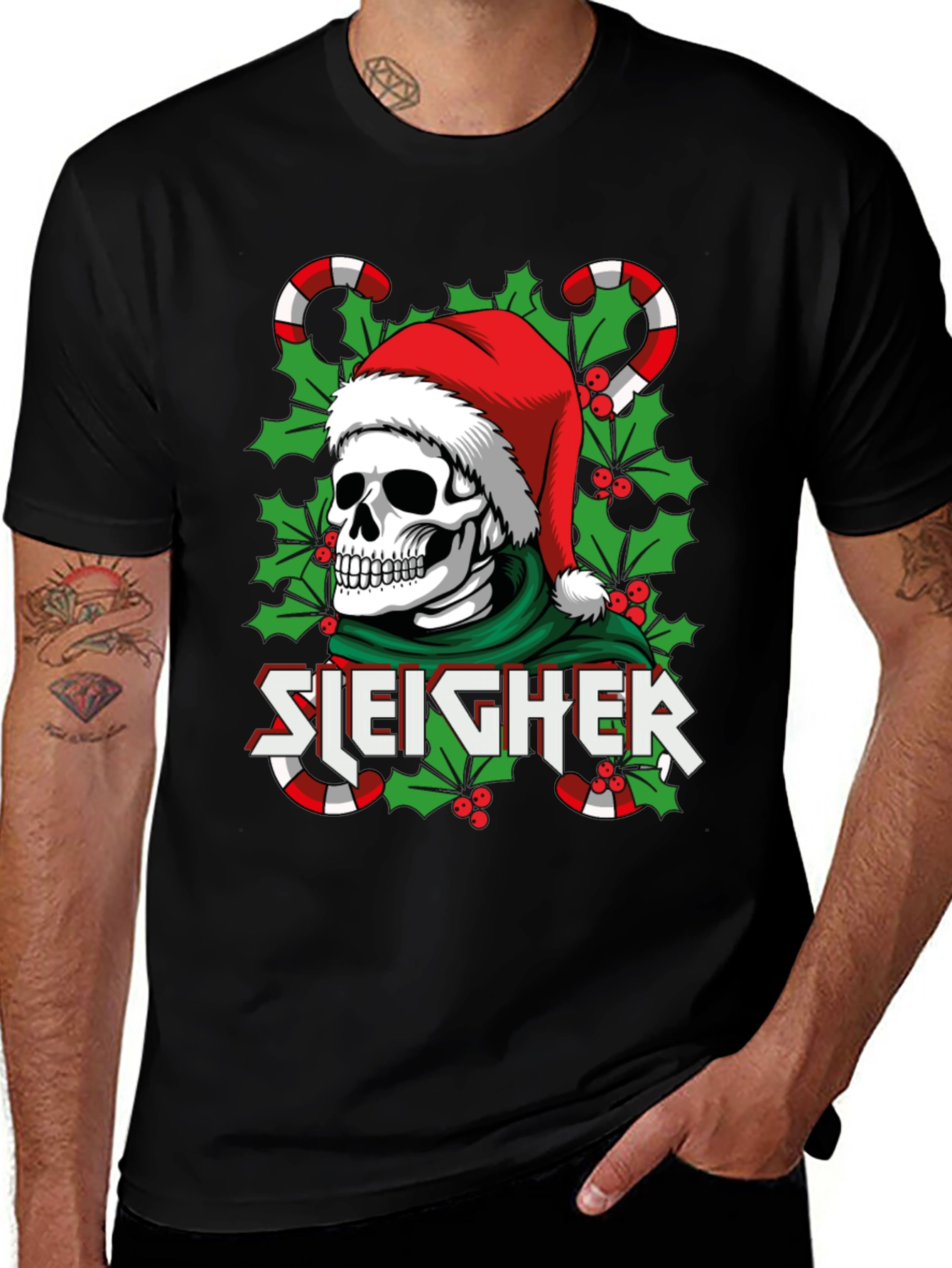 Sleigher Skull Santa Holiday T-Shirt
