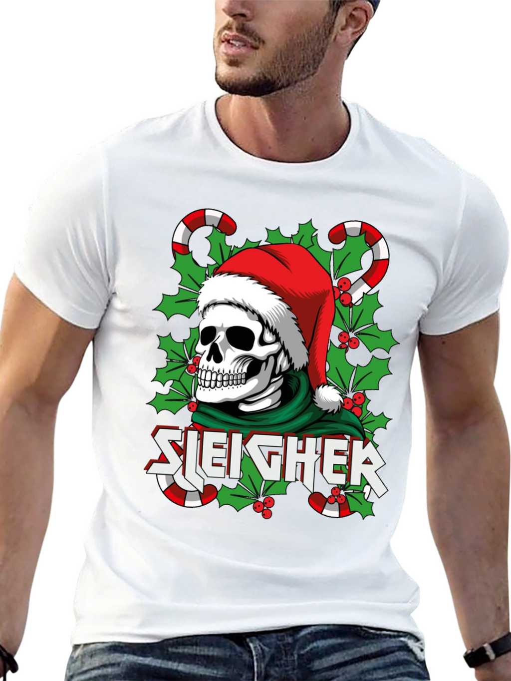Sleigher Skull Santa Holiday T-Shirt