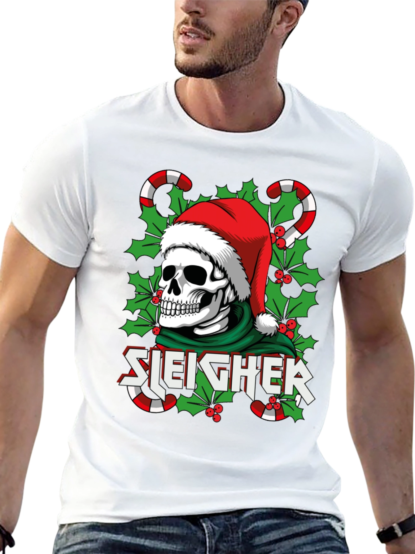 Sleigher Skull Santa Holiday T-Shirt