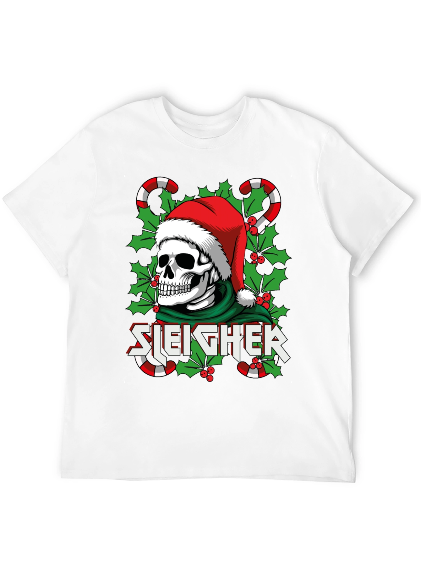 Sleigher Skull Santa Holiday T-Shirt