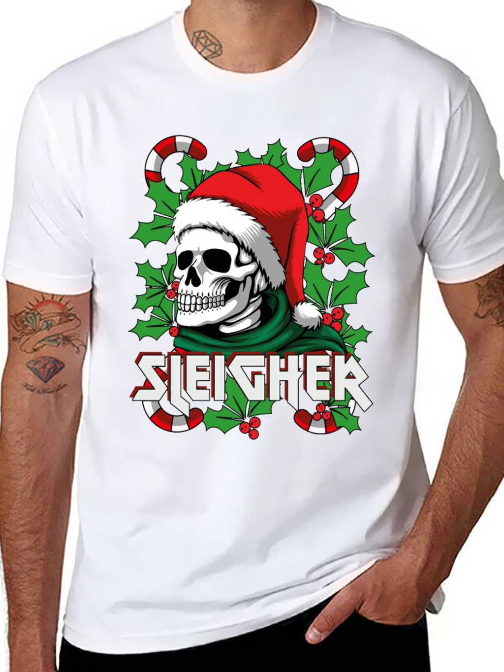 Sleigher Skull Santa Holiday T-Shirt