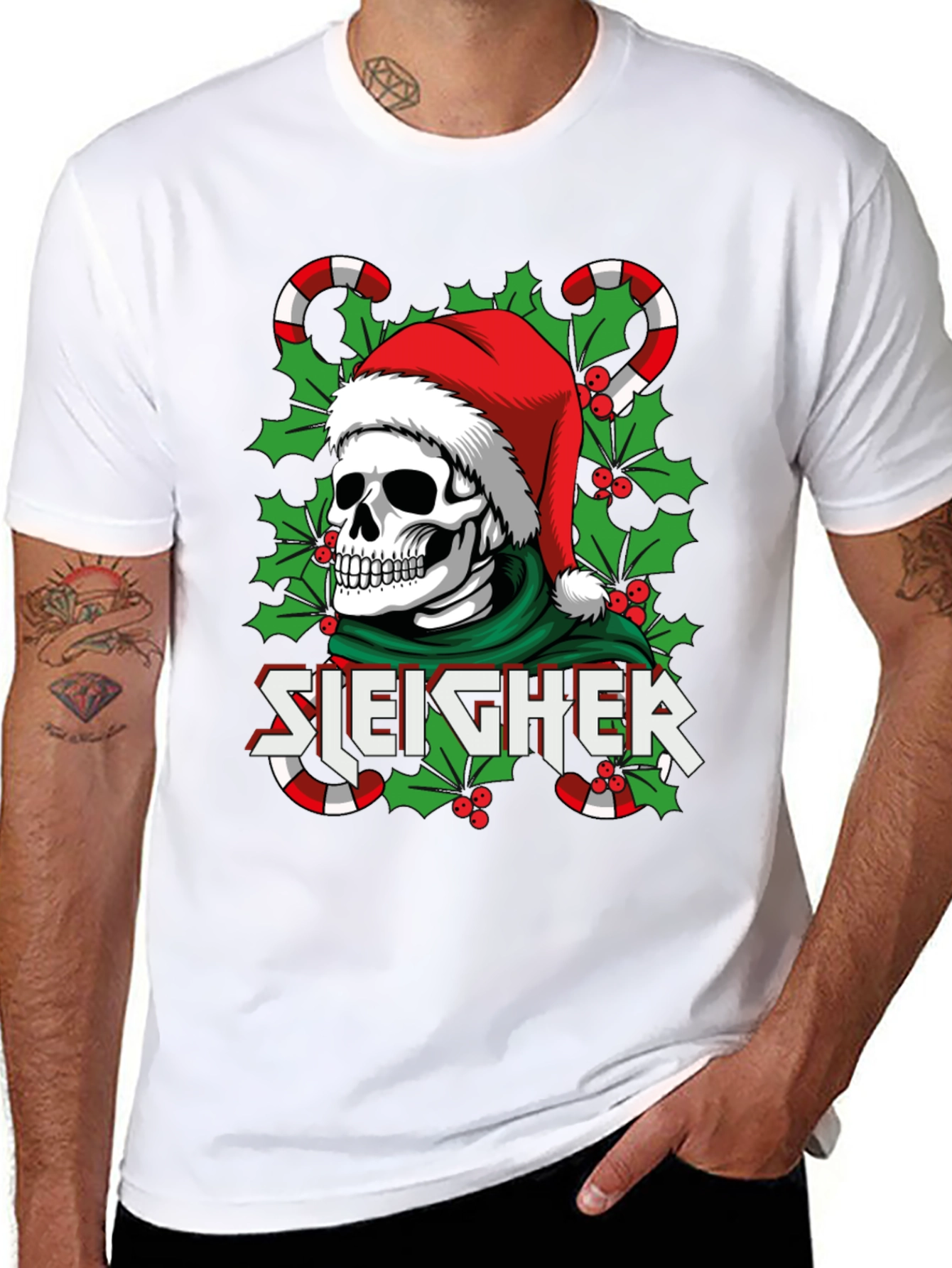 Sleigher Skull Santa Holiday T-Shirt